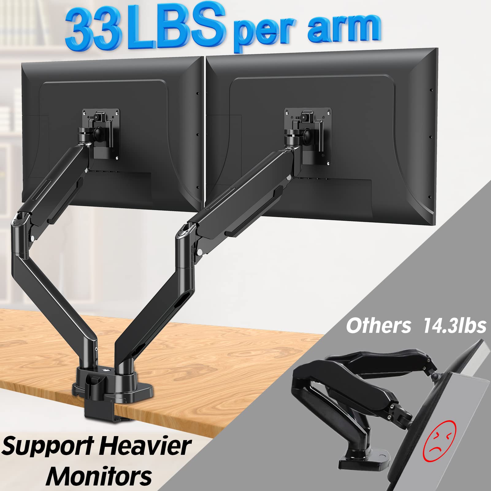 MOUNTUP Dual Monitor Stand for 13-39 Inch Screens - Adjustable Gas Spring Arms, Holds 4.4-33 lbs, VESA Compatible Desk Mount with USB Port - Perfect for Home Office, Gaming Setup & Workstation Ergonomics