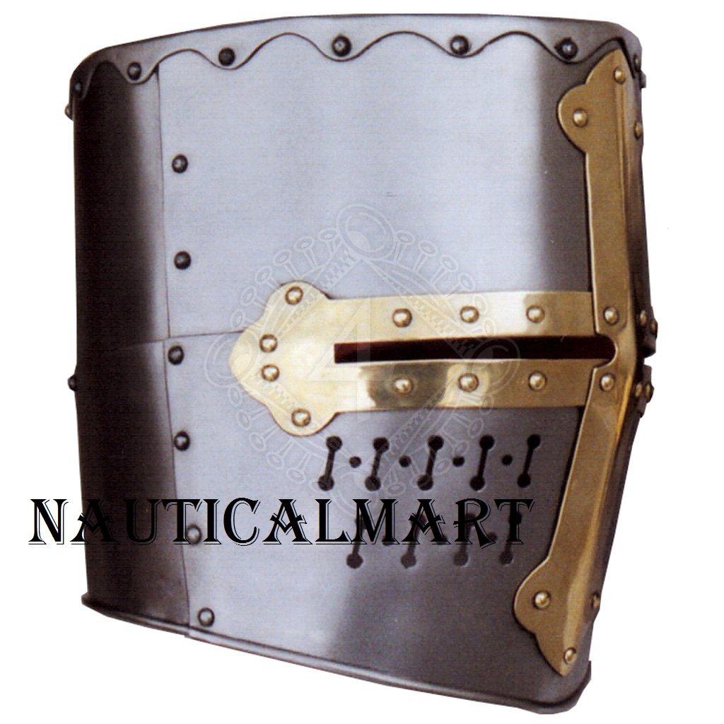 Knights Templar Great Helmet - Medieval Crusader Helmet Replica for Cosplay, LARP & Historical Reenactment - Perfect for Halloween, Renaissance Fairs & Collectors