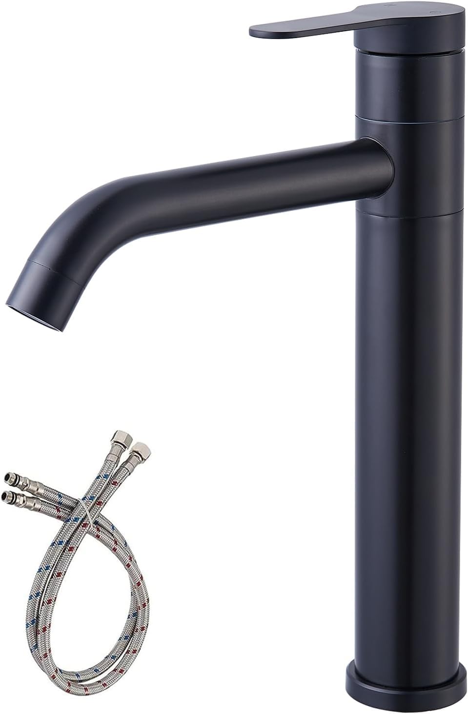 Comllen Tall Matte Black Single Hole Vessel Sink Faucet - 360° Swivel Spout Modern Bathroom Faucet with Water Supply Hose | Perfect for RV Vanity, Lavatory & Contemporary Bathroom Designs