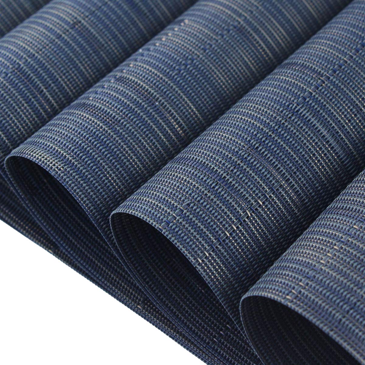 PIGCHCY Washable Durable Woven Vinyl Placemats Set of 6 - Heat Resistant Plastic Table Mats 18x12 Inches for Dining Table, Kitchen & Outdoor Use (Midnight Blue)