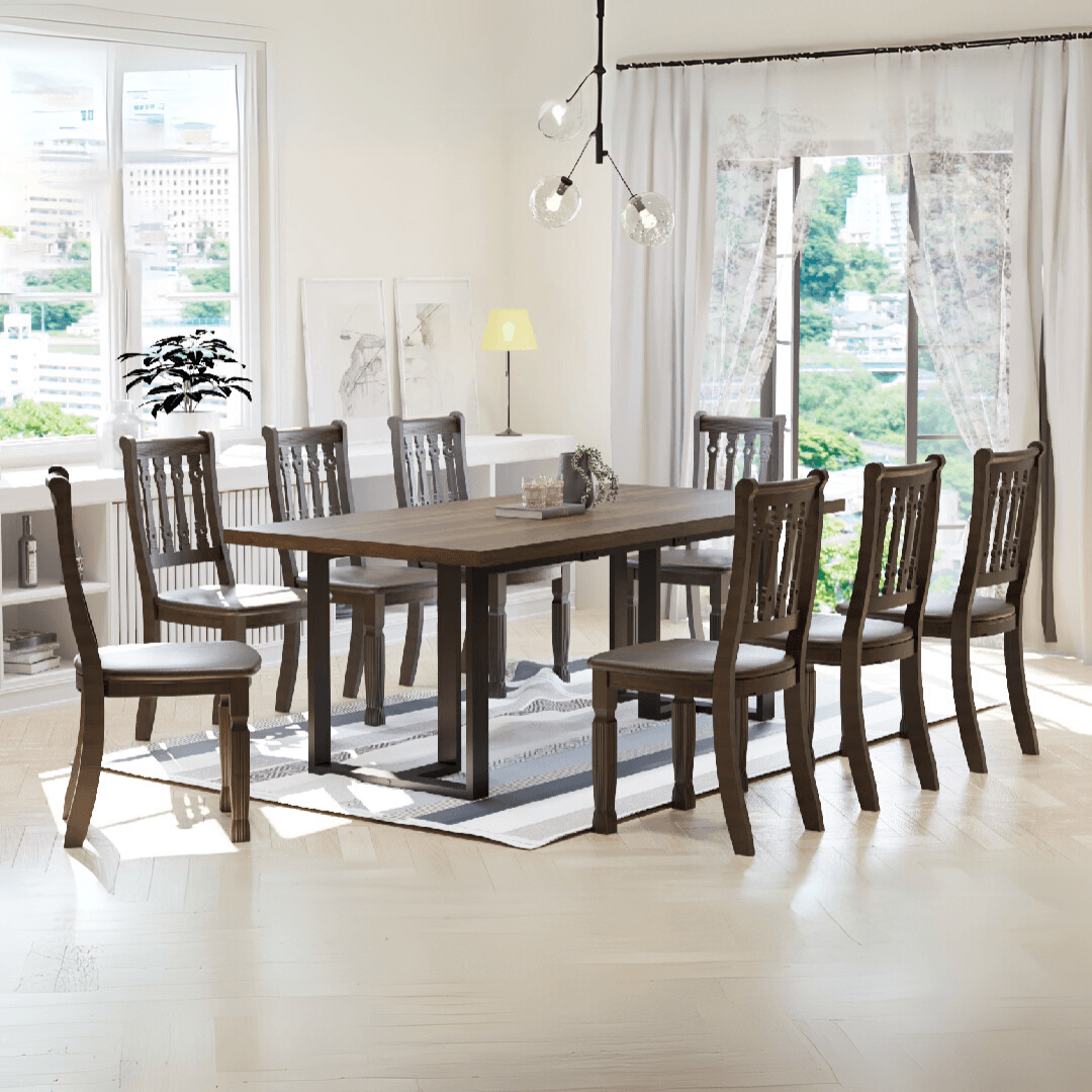 Endymion 9-Piece Wooden Dining Table Set with 8 Chairs - Solid Wood Kitchen & Dining Room Furniture for Family Gatherings & Dinner Parties