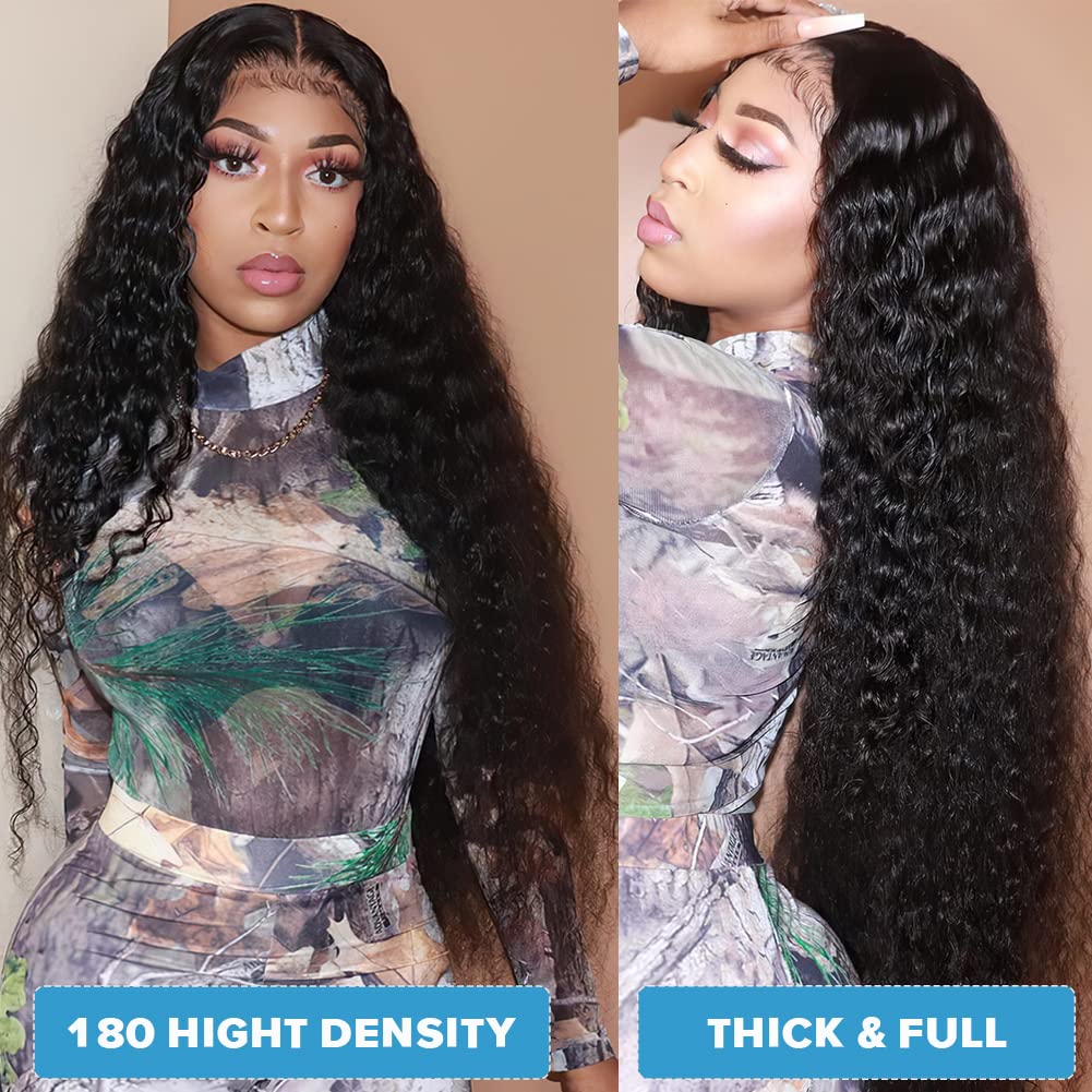 13x4 Deep Wave Lace Front Human Hair Wig for Black Women | Pre-Plucked with Baby Hair | 180 Density Kinky Curly Wet & Wavy Glueless Lace Frontal Wig | Perfect for Daily Wear, Parties & Special Occasions