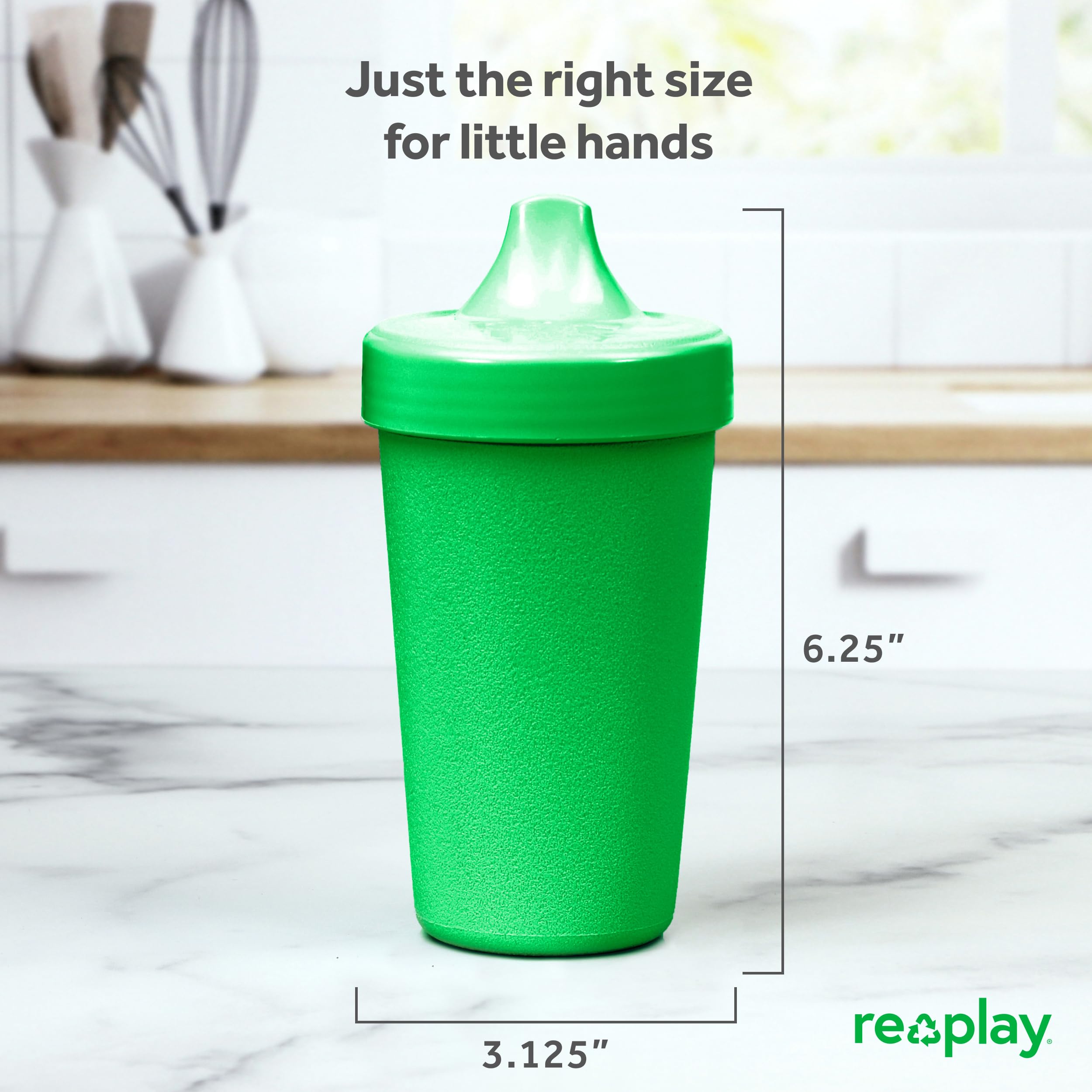 Re-Play USA Made Toddler Sippy Cups 2-Pack, 10oz Spill-Proof Kids Cups - BPA-Free, Dishwasher & Microwave Safe - Hard Spout Design for 1-3 Year Olds (3.13