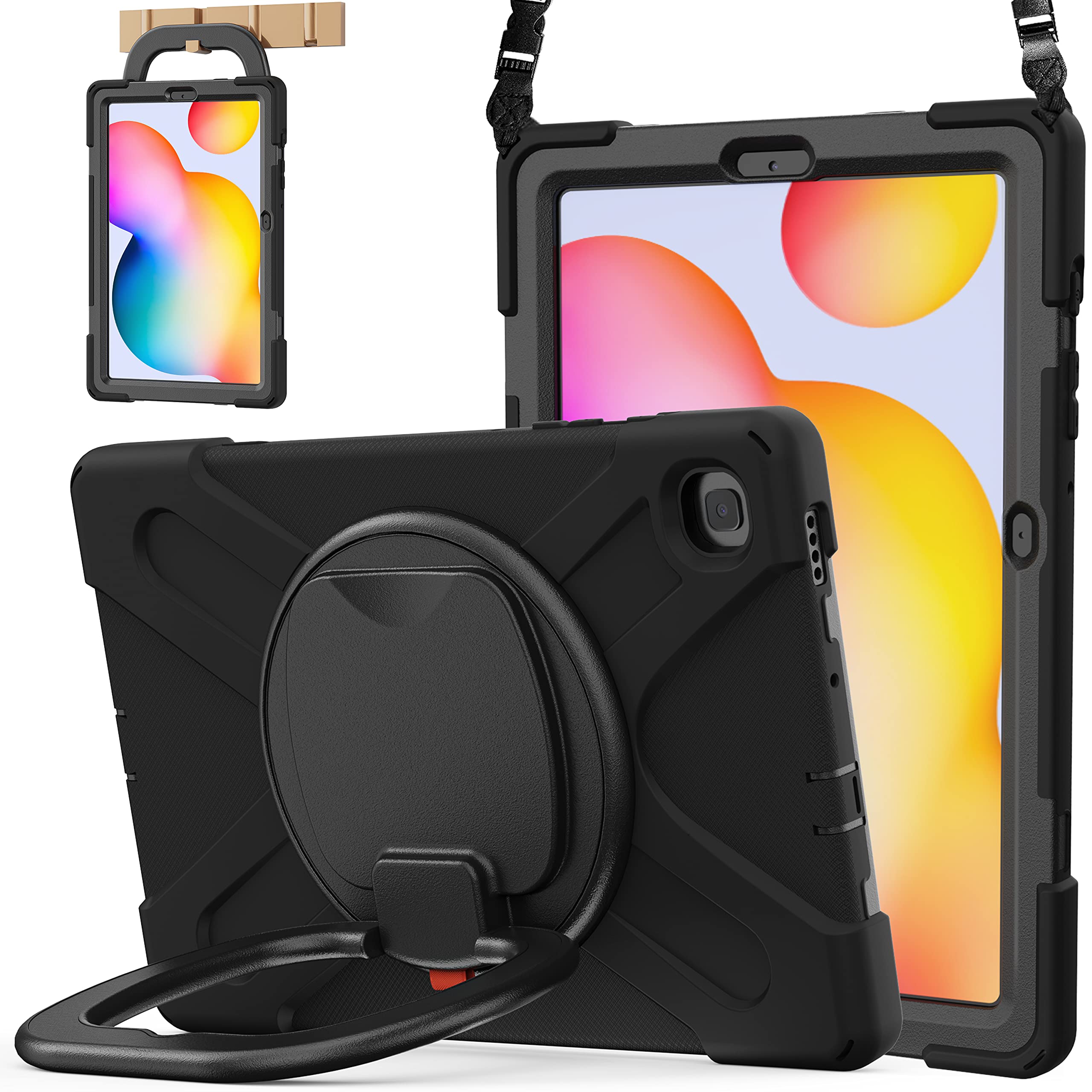 Samsung Galaxy Tab S6 Lite Case 10.4 Inch 2022/2020 (SM-P610/SM-P613/SM-P615/SM-P619) - Rugged Protective Cover with S Pen Holder, 360° Rotating Stand & Shockproof Design for Kids, School & Travel (Black)