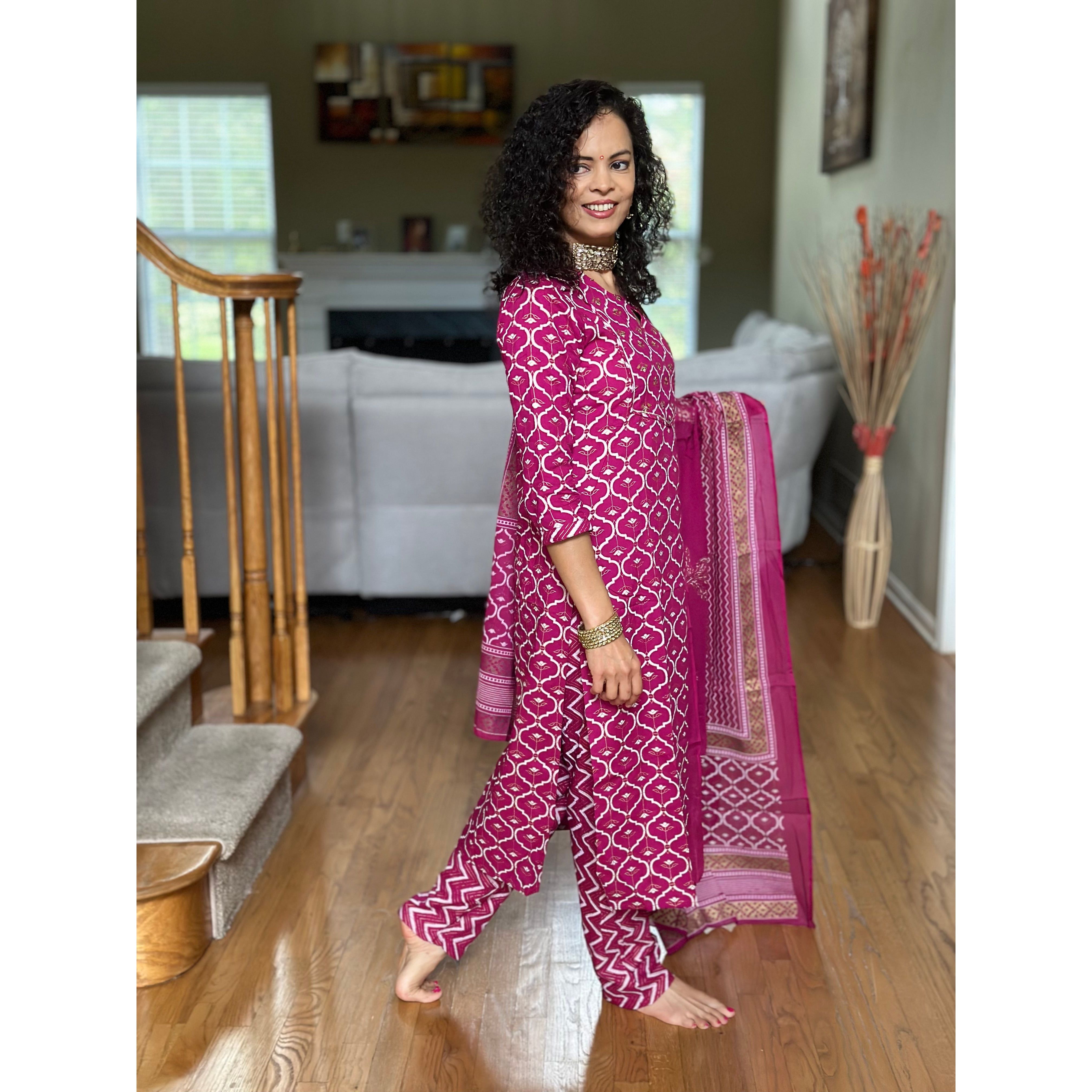 Elegant Pink and Gold Embroidered Kurta Set for Women | Festive Ethnic Wear | Perfect for Diwali, Weddings & Special Occasions