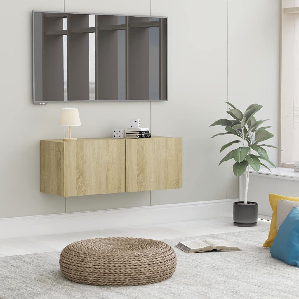 Modern TV Stand with Storage Shelves - 31.5