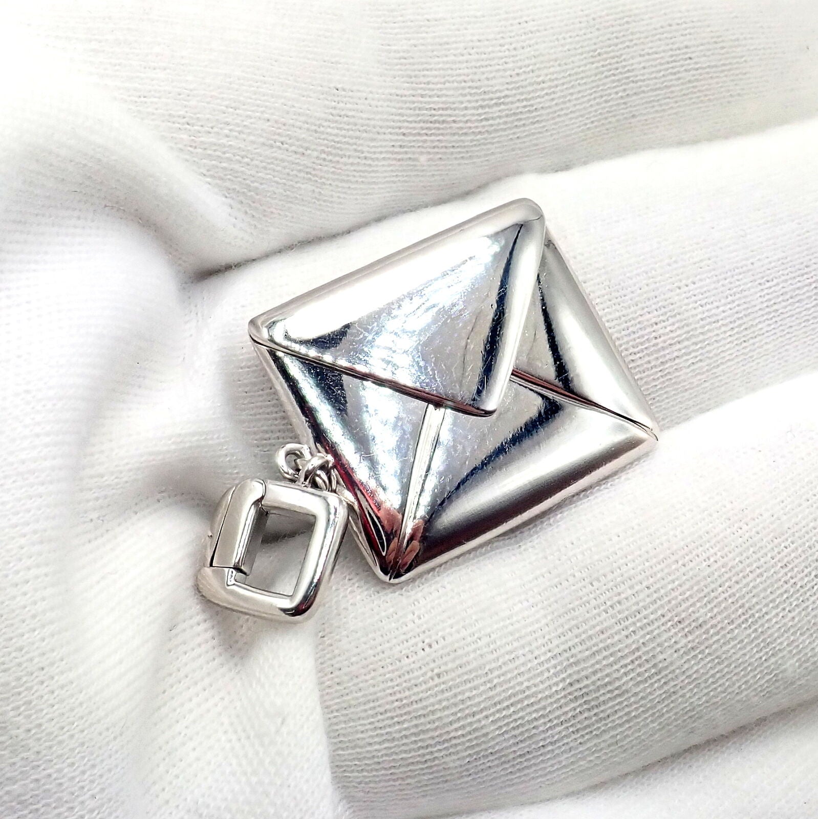 Authentic Louis Vuitton 18K White Gold Letter Envelope Charm Pendant - Luxury Jewelry Gift for Women, Perfect for Necklace or Bracelet Charms