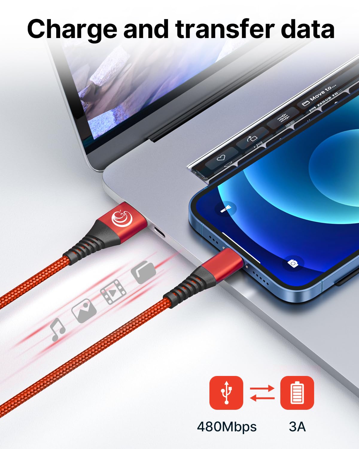 Aioneus 2-Pack 6ft MFi Certified Lightning Cable - Fast Charging, Durable Nylon Braided iPhone Charger for iPhone 13/12/11/XS/XR/8/7 & iPad - Perfect for Home, Office, and Travel Charging Needs