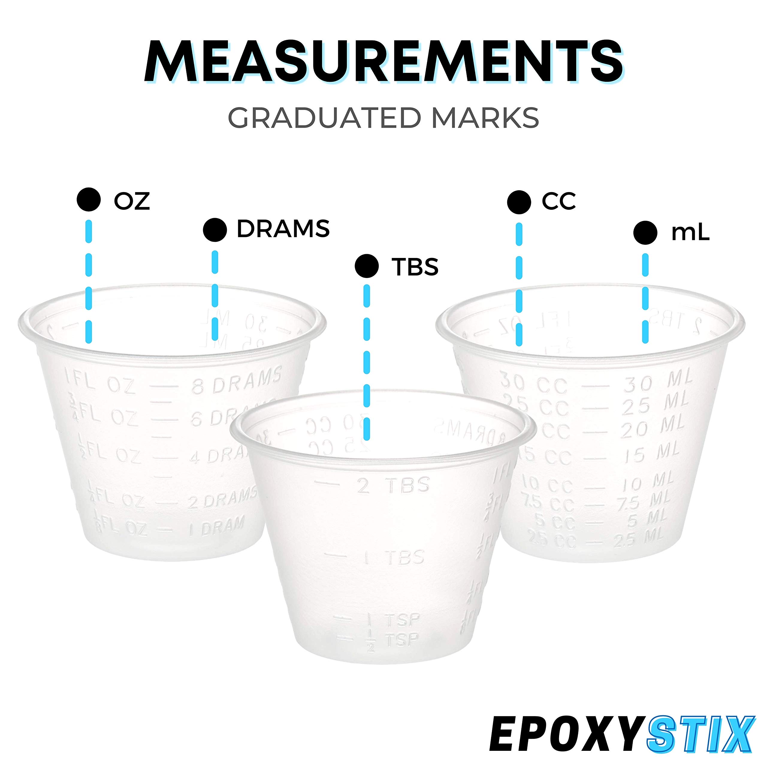 500 Pack - 1 oz Epoxy Resin Mixing Cups with 100 Bonus Sticks | Graduated Plastic Measuring Cups for Resin, Art, Crafts & Medicine (5 Sleeves) - Perfect for DIY Projects, Jewelry Making & Small Batch Mixing