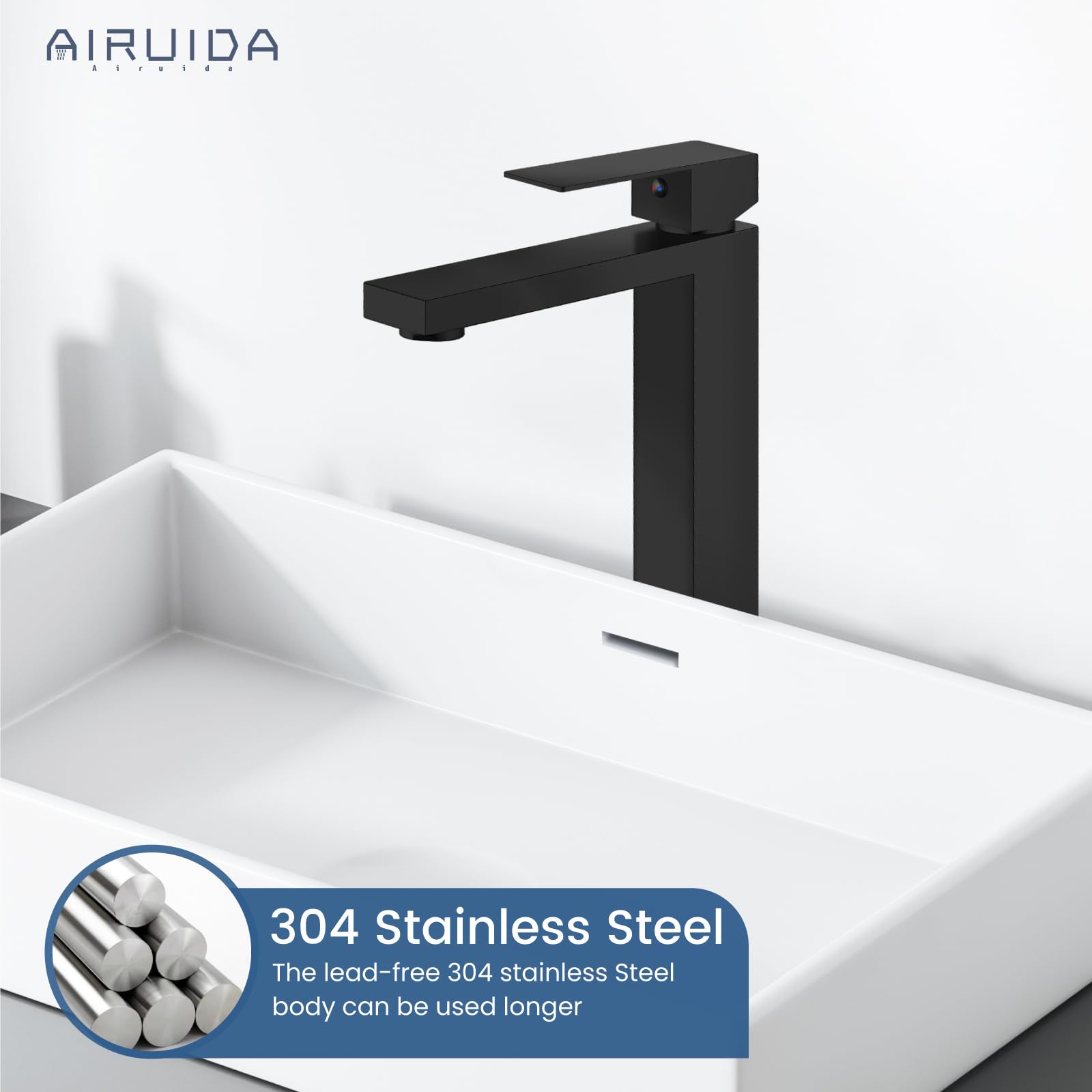 Brushed Nickel Tall Single Handle Bathroom Faucet - Modern One Hole Deck Mount Sink Faucet with Pop-Up Drain & Water Supply Hoses - Perfect for Bathroom Vanity, Powder Room & Guest Bath Upgrades