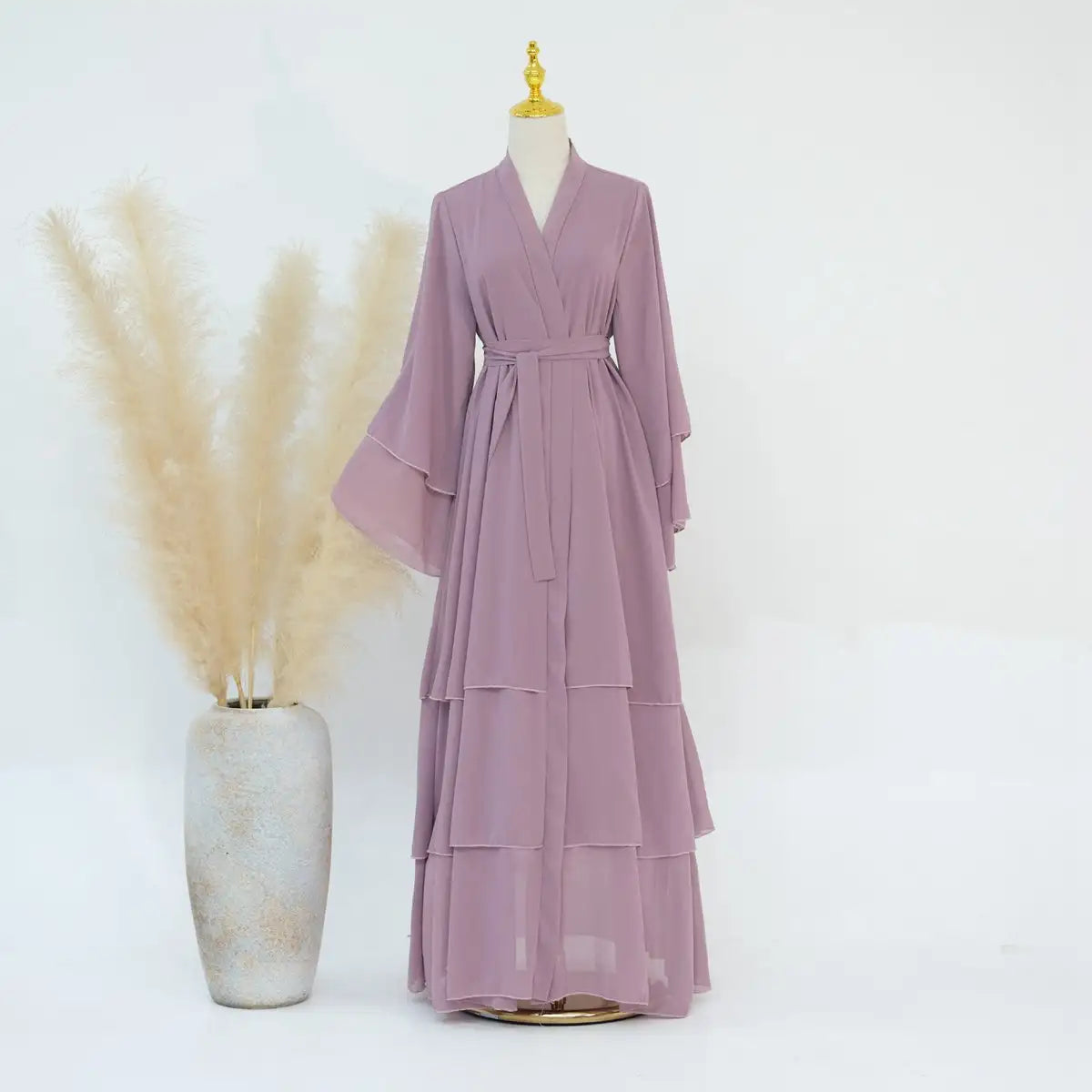 Elegant Chiffon Muslim Women's Open Abaya Dress - Modest Islamic Prayer Dress for Women, Perfect for Prayer, Mosque, and Special Occasions