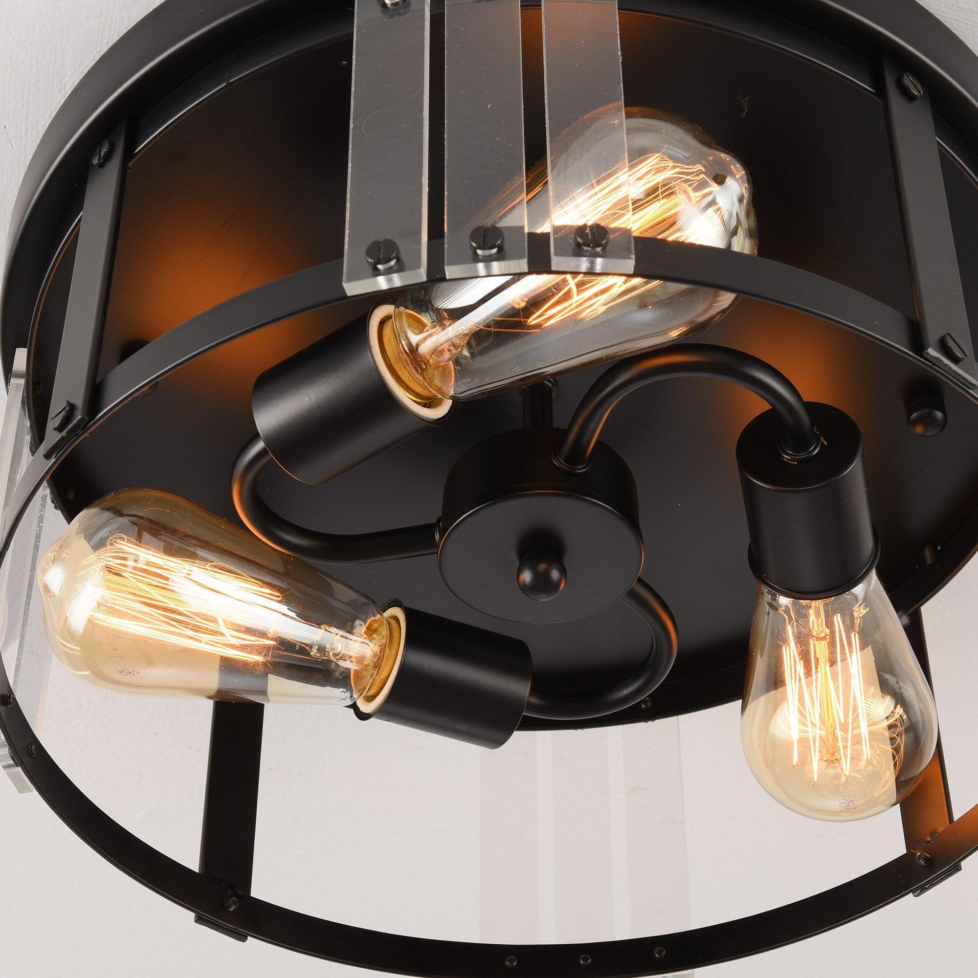 Black 3-Light Farmhouse Flush Mount Ceiling Light Fixture - Rustic Vintage Style for Kitchen, Dining Room & Bedroom Lighting