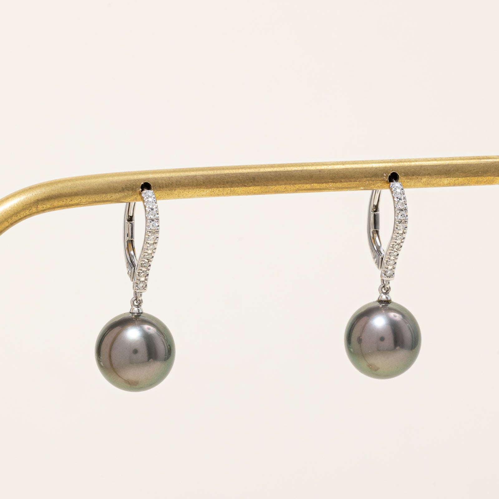 Mikimoto Classic Elegance Black South Sea Pearl and Diamond Earrings | 10-10.5mm Pearls, 0.20ctw Diamonds | Luxury Jewelry for Weddings, Anniversaries & Special Occasions