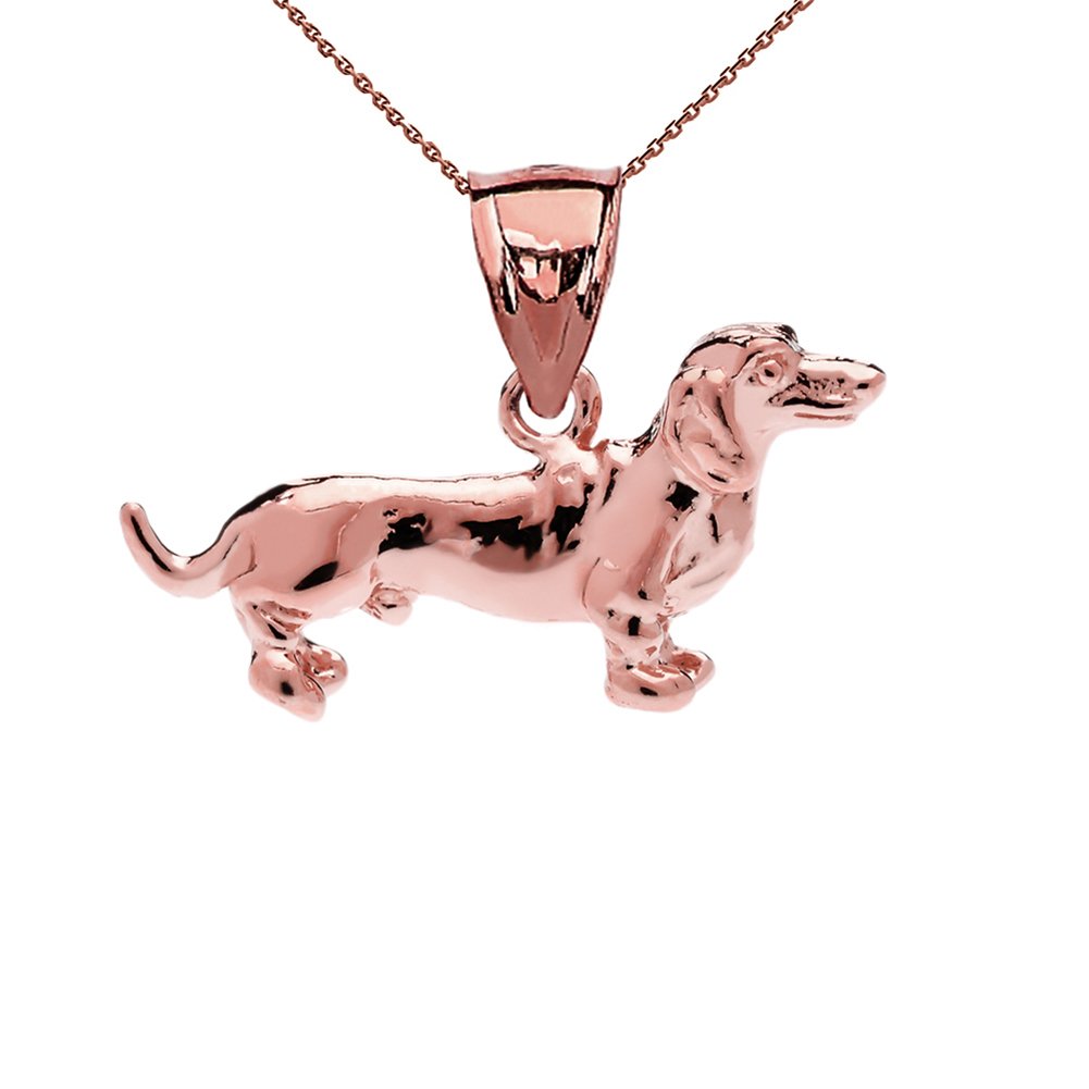 10k Rose Gold Dachshund Charm Necklace - Perfect Gift for Dog Lovers