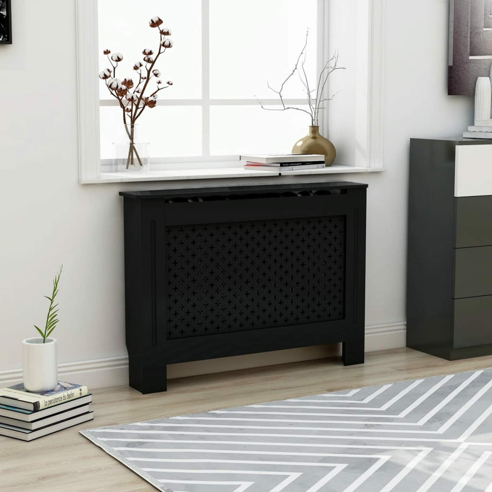 Black MDF Radiator Cover Heating Cabinet - 44.1