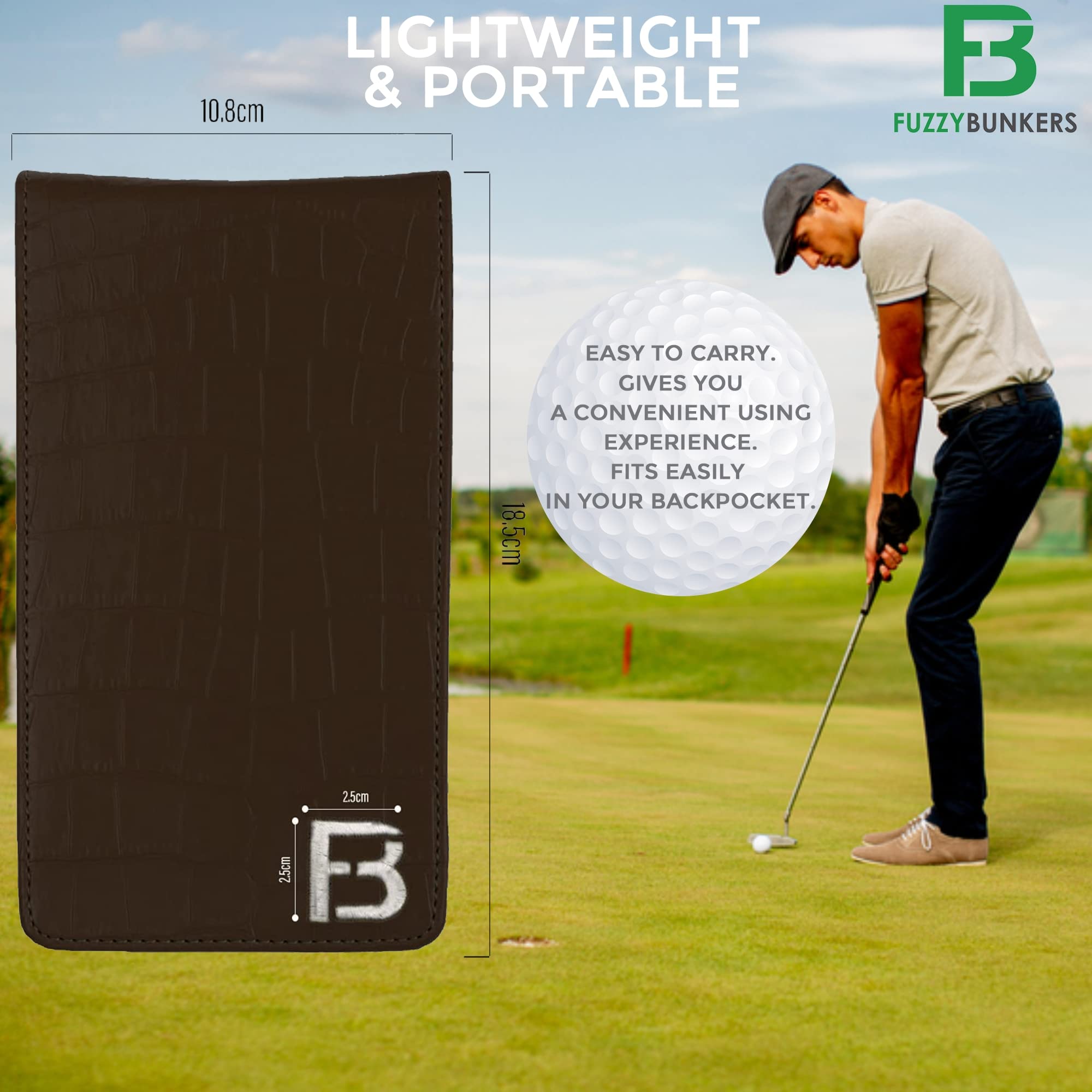 Premium Leather Golf Scorecard Holder & Yardage Book Cover - Golf Accessories with Free Pencil & Stat Tracker Sheet - Perfect for Golf Tournaments, Practice Rounds & Course Management