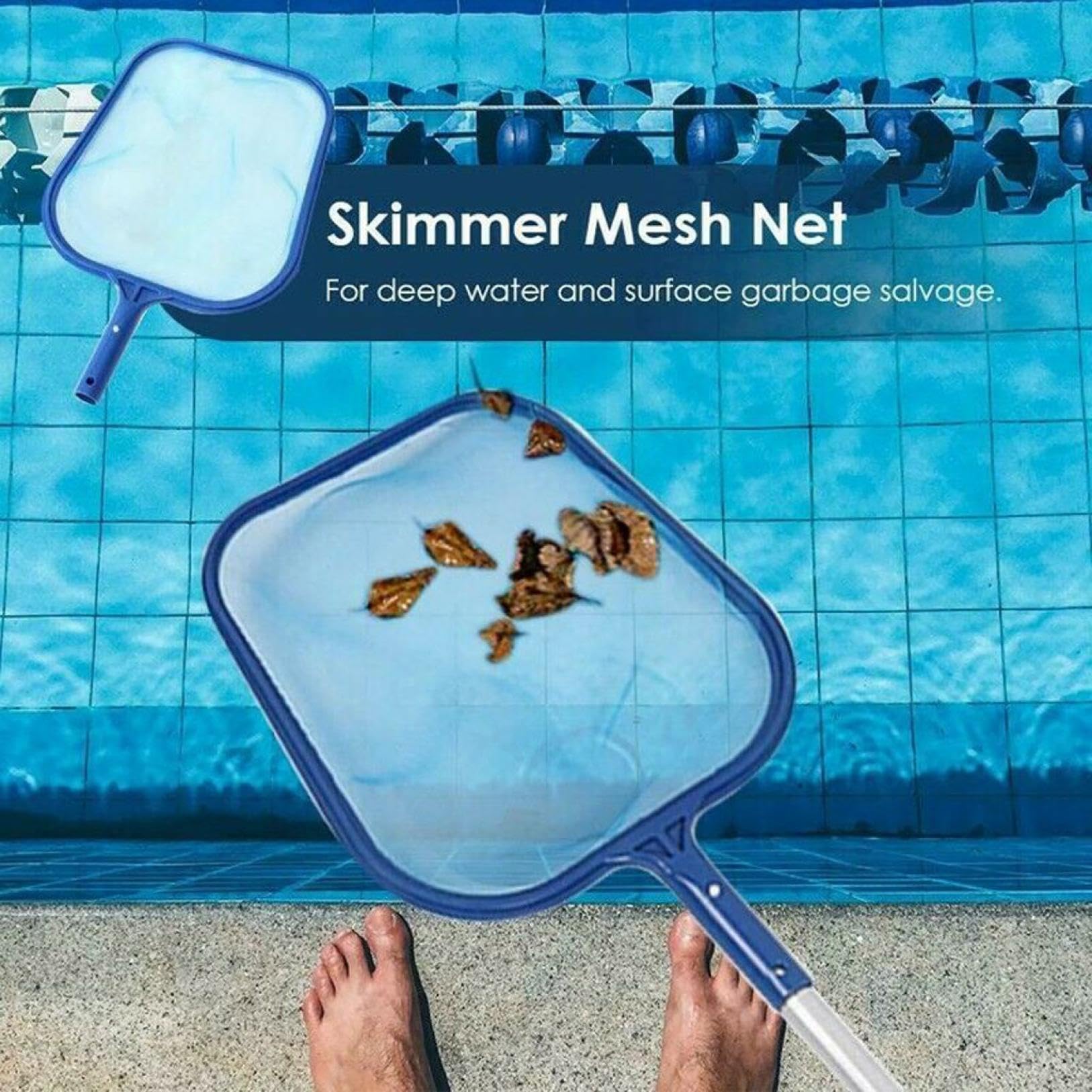 2Pcs Pool Skimmer Net - Fine Mesh Leaf Skimmer Rake for Swimming Pools & Ponds, Heavy Duty Swinging Pool Cleaner with Long Handle - Perfect for Removing Leaves, Debris & Algae from Inground & Above Ground Pools (Use for Daily Pool Maintenance & Seasonal Cleaning)