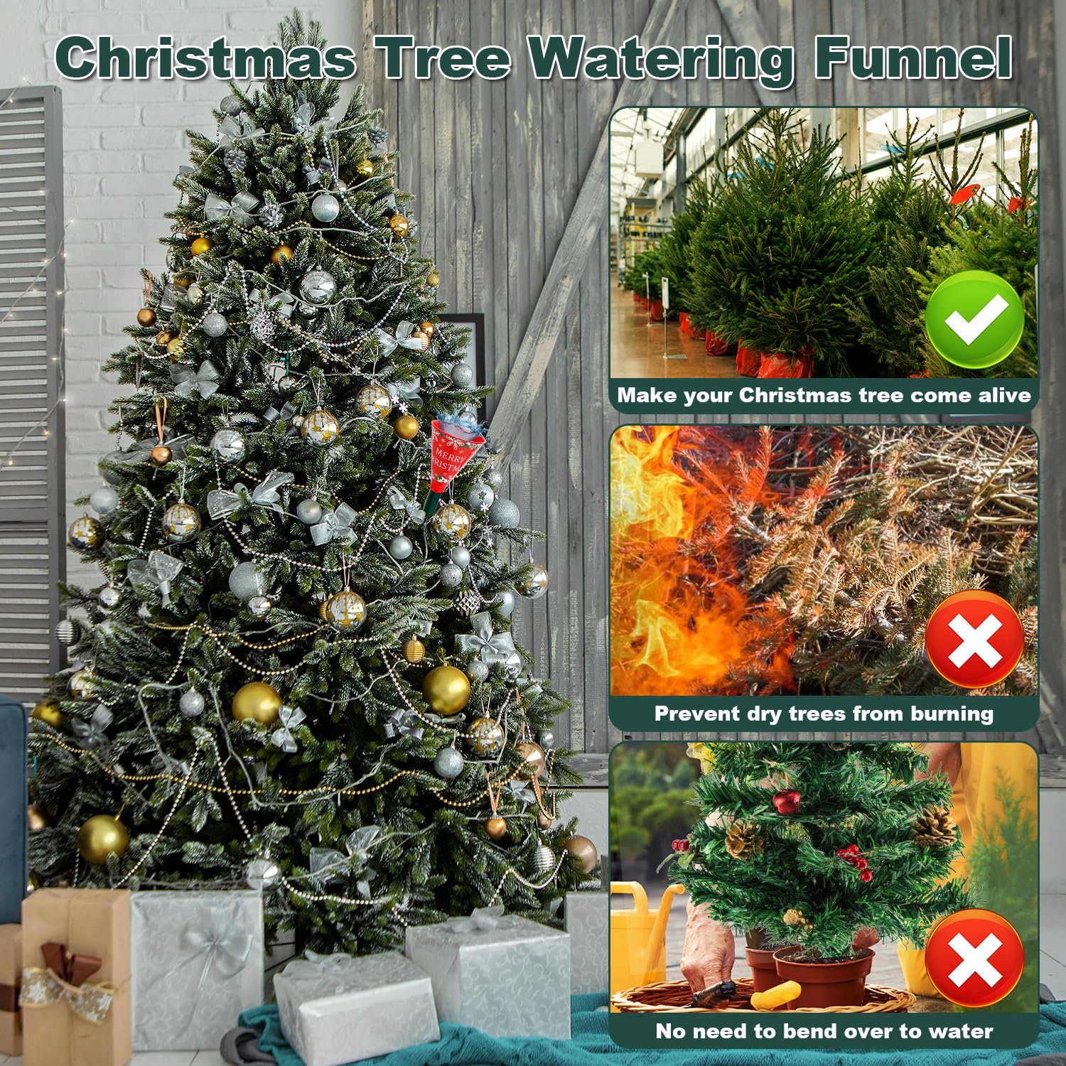 **Christmas Tree Watering System - 39in Xmas Tree Watering Funnel & Tool for Indoor & Outdoor Trees | Easy Holiday Tree Care & Maintenance**    *(Use Case: Perfect for hassle-free watering of real Christmas trees, keeping them fresh throughout the holiday season, both indoors and outdoors.)*