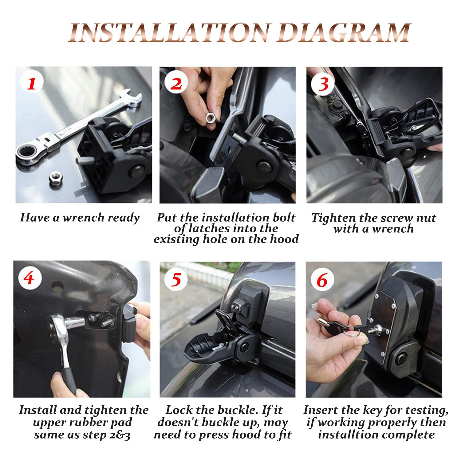 Jeep Hood Latches JL OEM Original Anti-Theft Hood Locking Catch Latch Kit with 4 Keys for 2018-2023 Jeep Wrangler JL & Gladiator JT (1 Pair) - Secure Your Off-Road Adventure Accessories