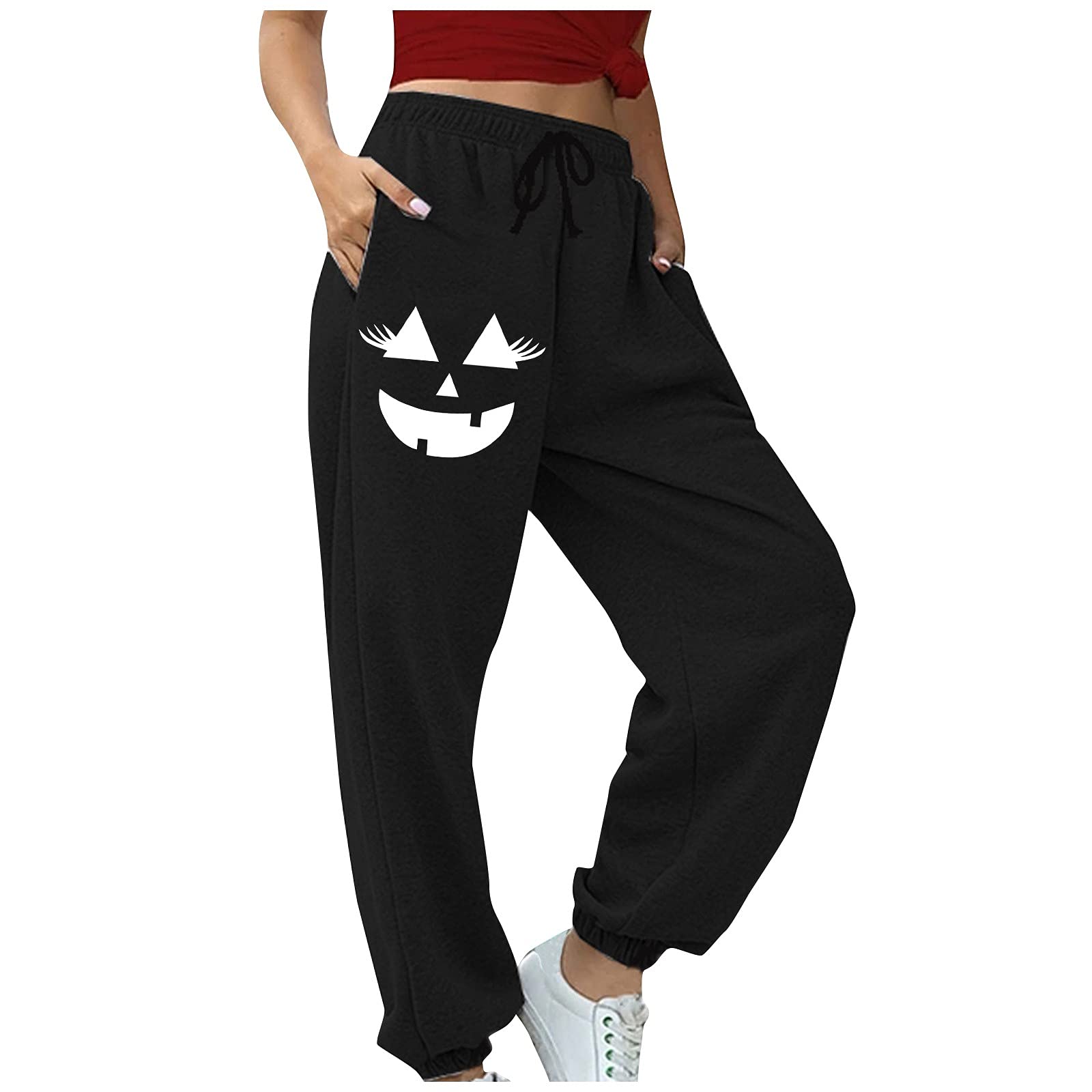 Wondba Halloween Printed Sports Sweatpants for Men & Women - Elastic Waist Drawstring Joggers with Pockets - Comfortable Tracksuit Bottoms for Gym, Running, Lounge Wear and Halloween Costume