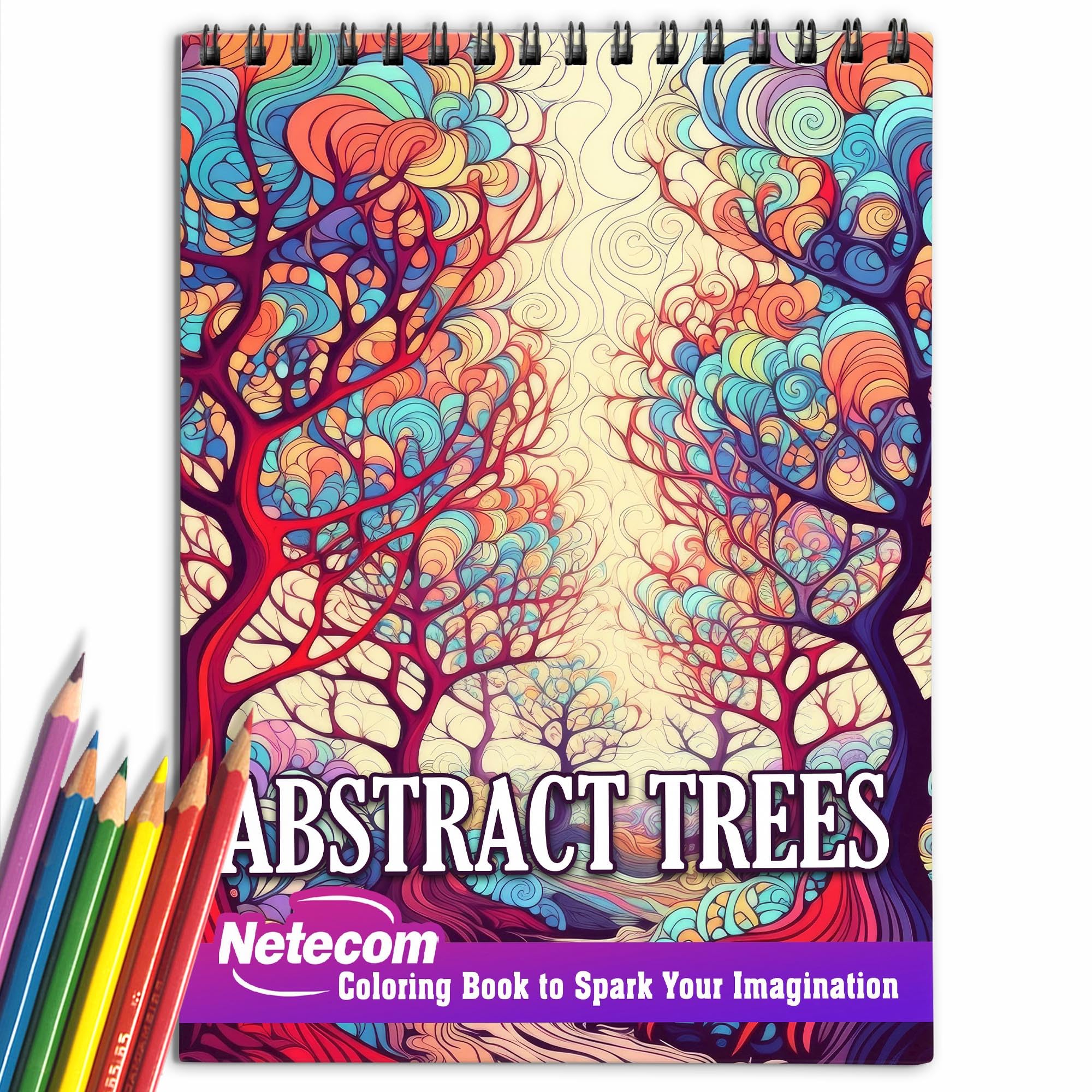 Netecom Abstract Trees Coloring Book for Adults & Teens - Spiral Bound, Premium Cover, 30 Whimsical Tree Designs | Stress Relief & Relaxation | Perfect for Art Therapy, Mindfulness Practice & Creative Gift Ideas