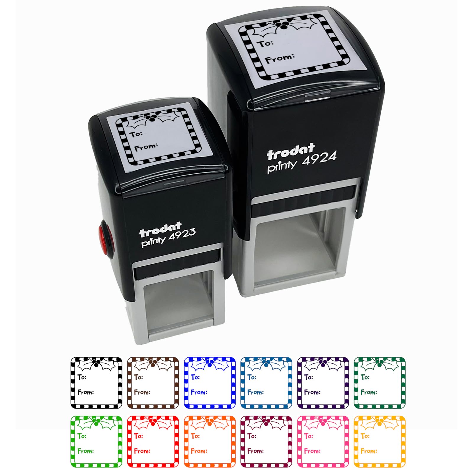 Candy Cane Holly Christmas Self-Inking Rubber Stamp - 1 Inch Small Stamp with Blue Ink - Perfect for Holiday Cards, Gift Wrapping & DIY Crafts