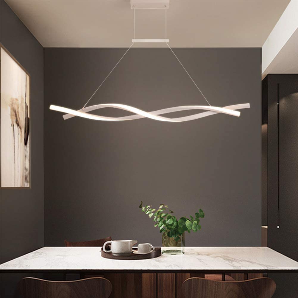 Dimmable LED Pendant Light with Remote Control - Modern Spiral Design Hanging Chandelier for Kitchen Island, Dining Room, Living Room & Office (100cm, Gray) | Perfect for Home Decor & Restaurant Lighting