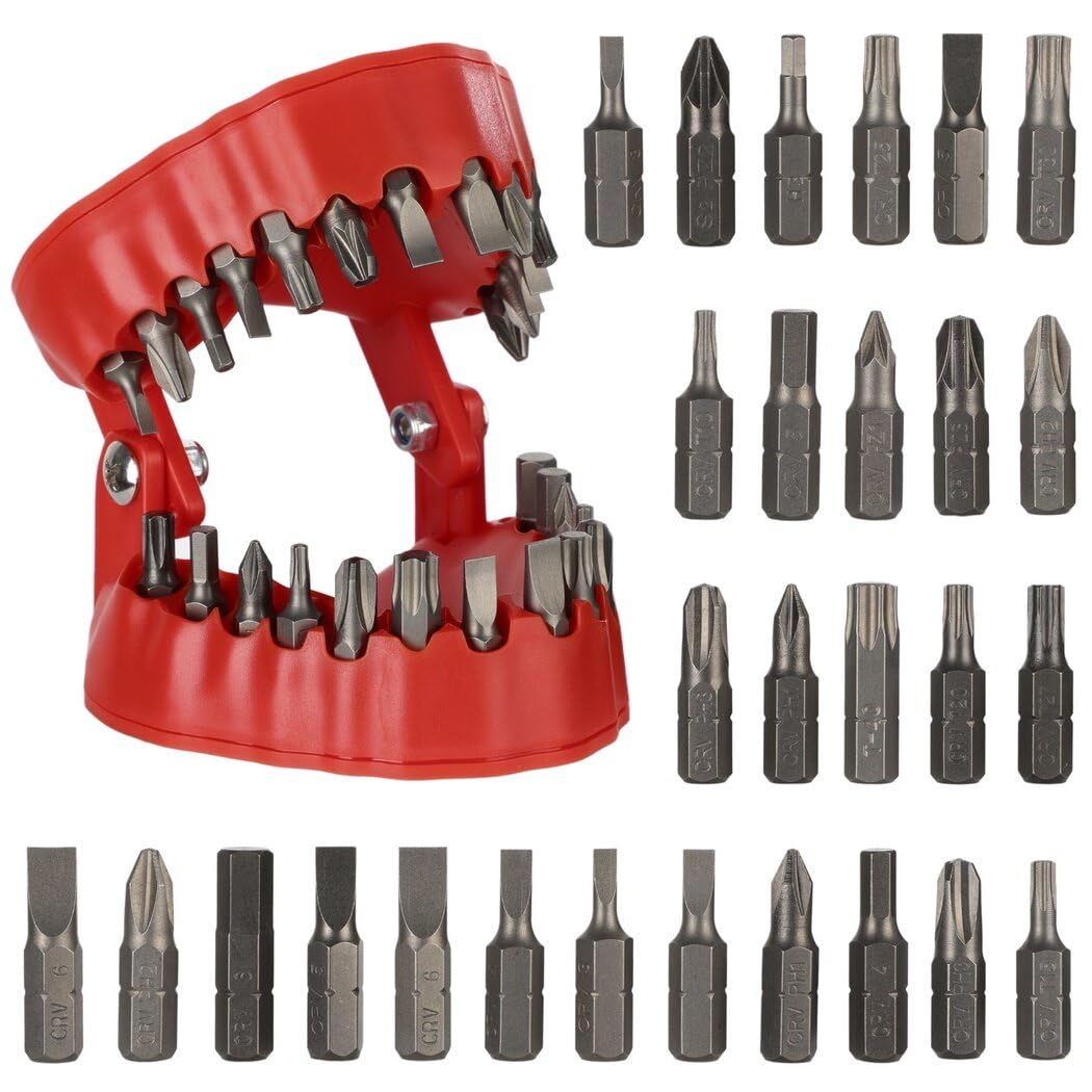 Homaisson Denture Drill Bit Holder with 28 Bits - Teeth-Shaped Magnetic Storage Box & Quick Change Organizer - Portable 1/4