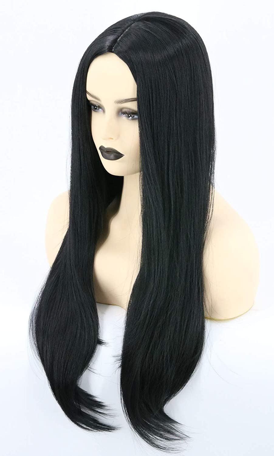 TRESSED UP Long Straight Black Synthetic Wigs for Women - Natural Looking Front Lace Wig with Realistic Hairline - Perfect for Cosplay, Daily Wear & Special Occasions