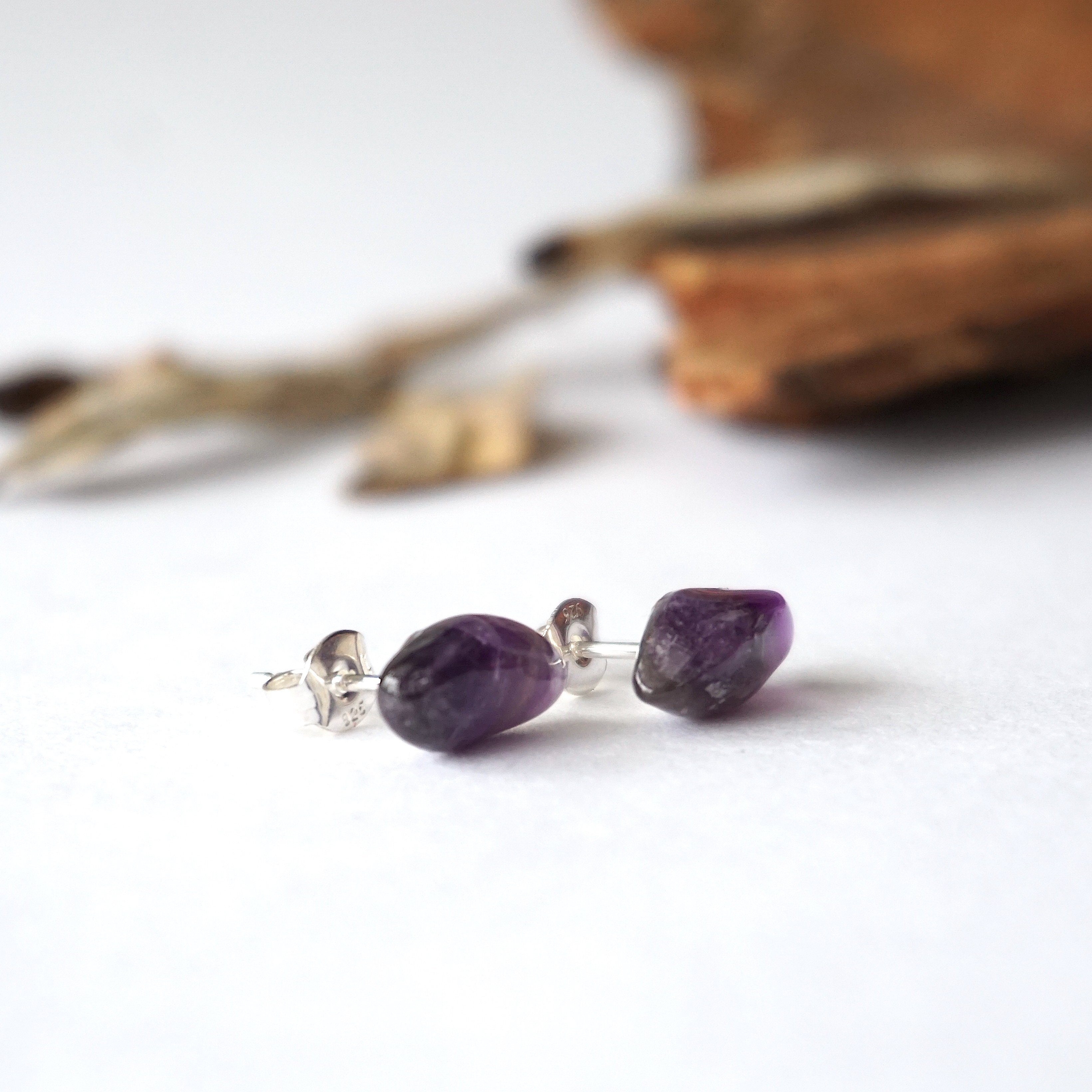 Dark Amethyst Stud Earrings for Women - Hypoallergenic Post Earrings for Sensitive Ears | Perfect for Everyday Wear, Work & Special Occasions