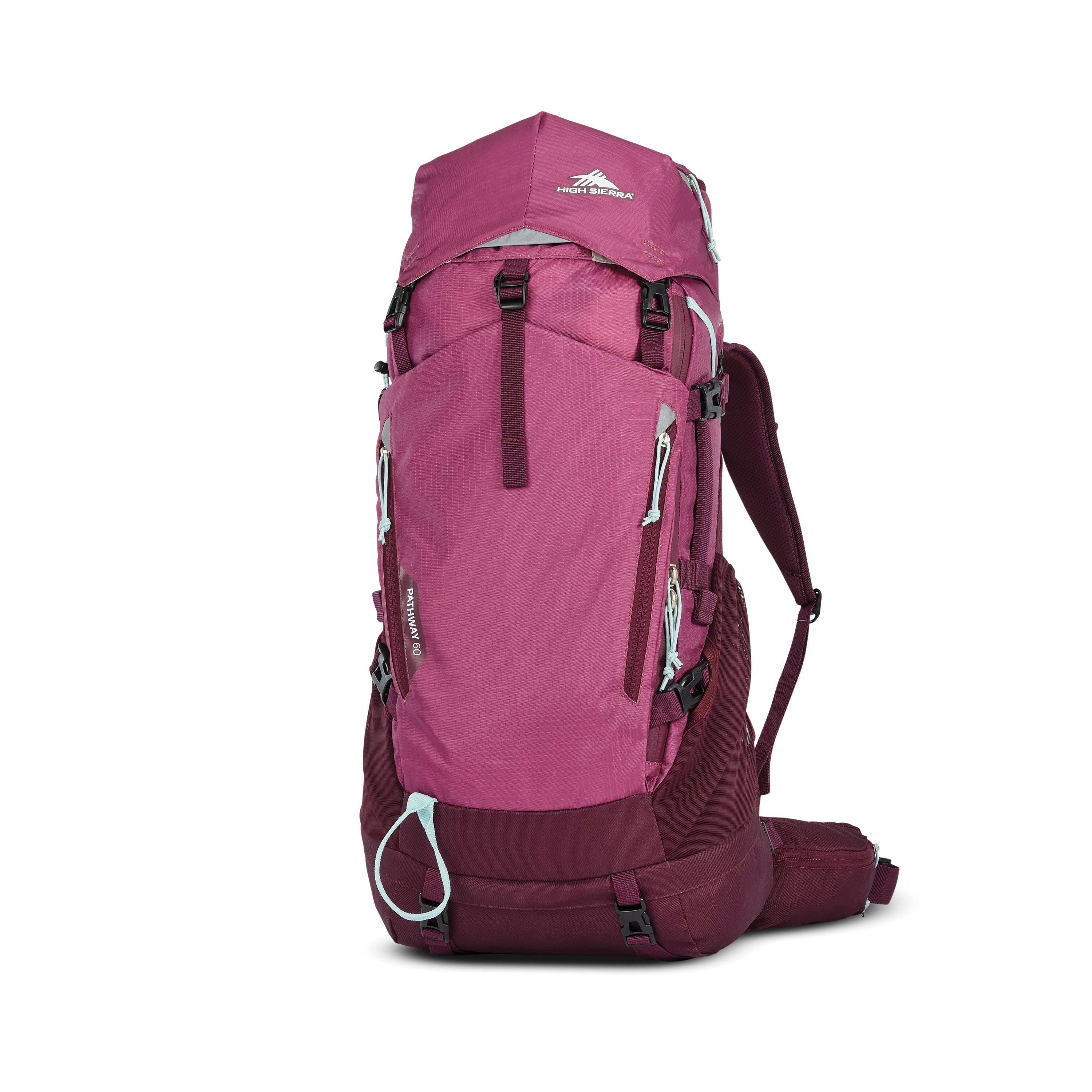 High Sierra Pathway 2.0 Women's 60L Hiking Backpack - Lightweight Frame Pack for Outdoor Adventures, Travel & Camping - Berry/Maroon Color