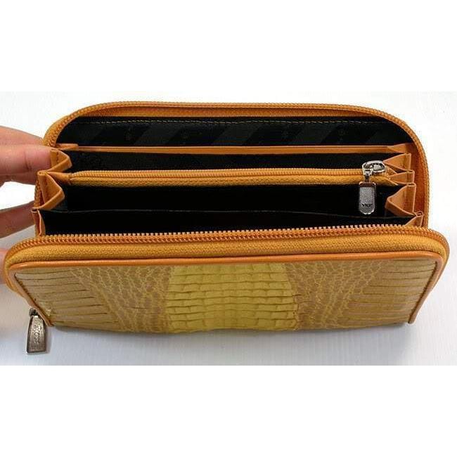 Luxury Yellow Two-Tone Crocodile Leather Women's Wallet - Fashionable Bifold Clutch for Everyday Use & Special Occasions