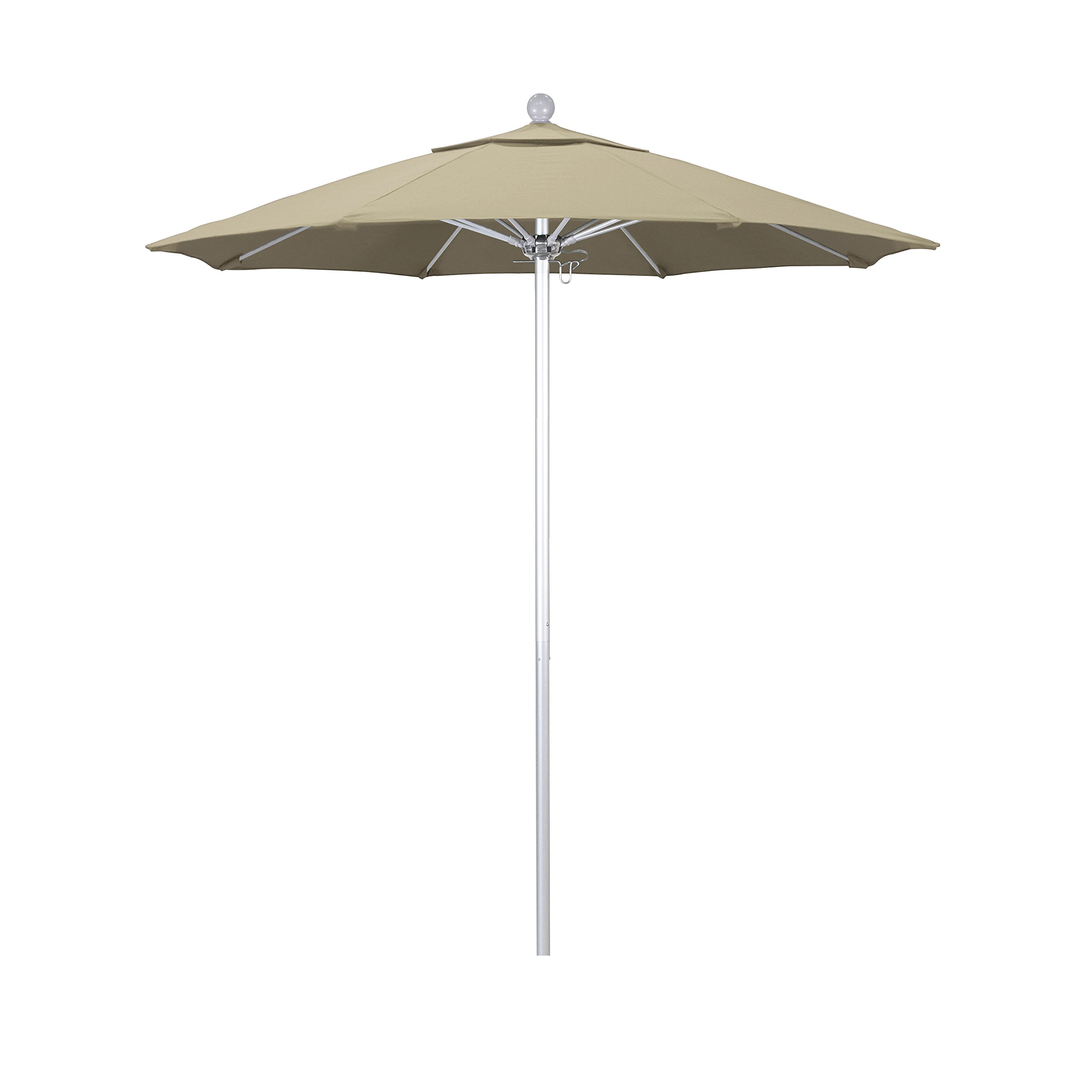 California Umbrella 7.5' Round Commercial-Grade Patio Umbrella with Push-Open Pin Stop Mechanism - Silver Finish & Solution-Dyed Beige Fabric | Perfect for Outdoor Dining, Poolside Lounging, and Backyard Entertaining