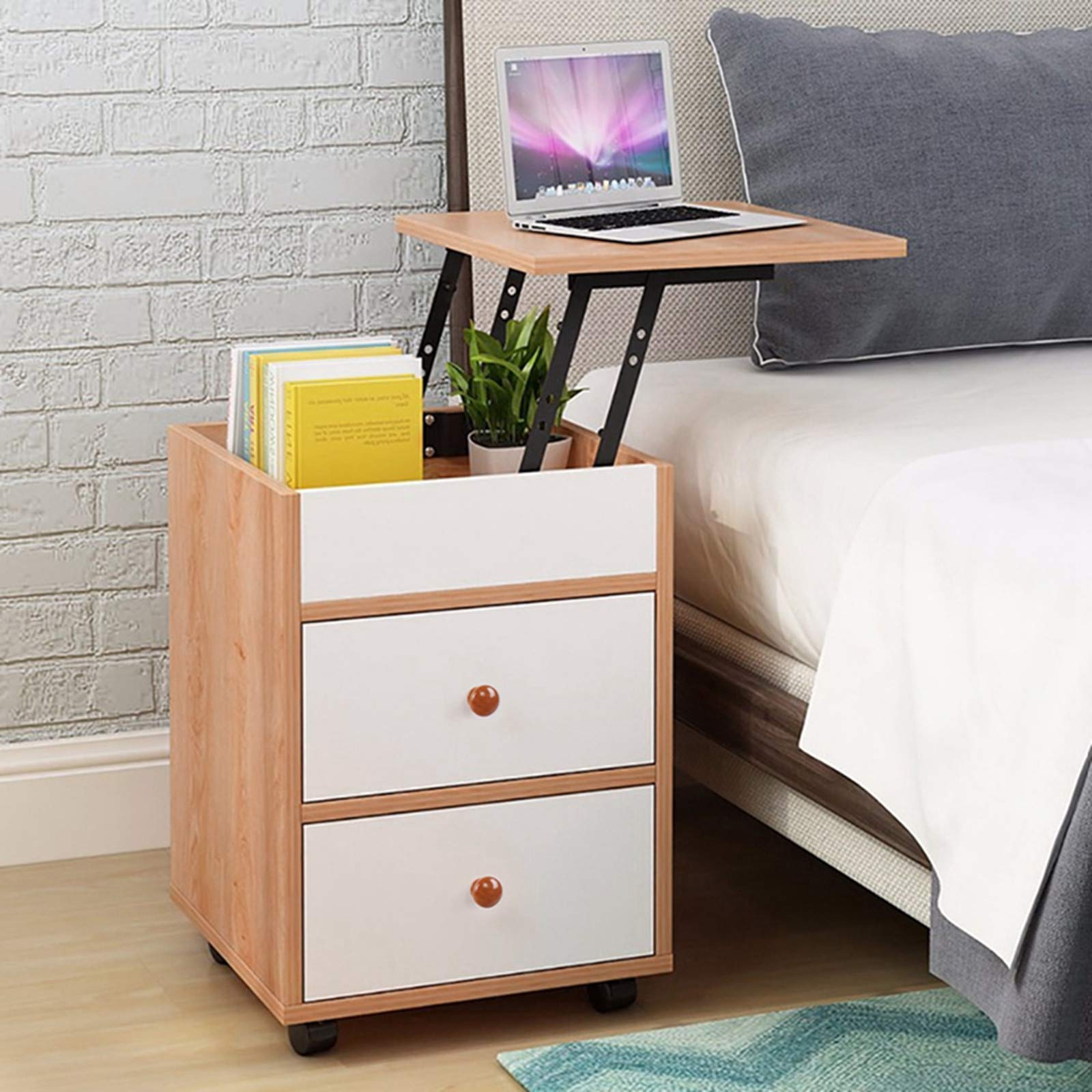 Adjustable Height Nightstand with Storage - Modern Bedside Cabinet with Removable Drawer, Yellow - Perfect for Small Bedrooms, Apartments & Dorm Rooms