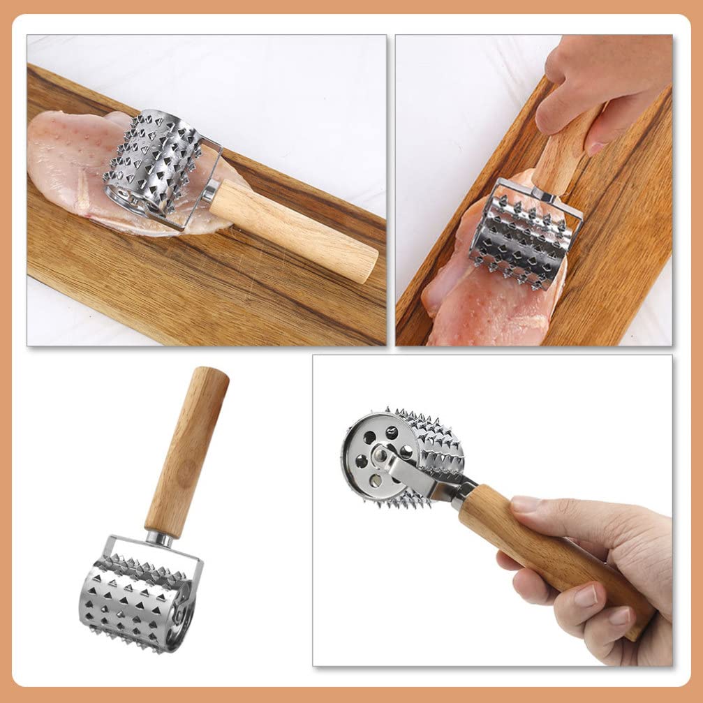 Premium Wooden Handle Meat Tenderizer - Heavy Duty Metal Needle Steak Pounder for Beef, Pork & Chicken | Perfect for Home Cooking, BBQ & Restaurant Use