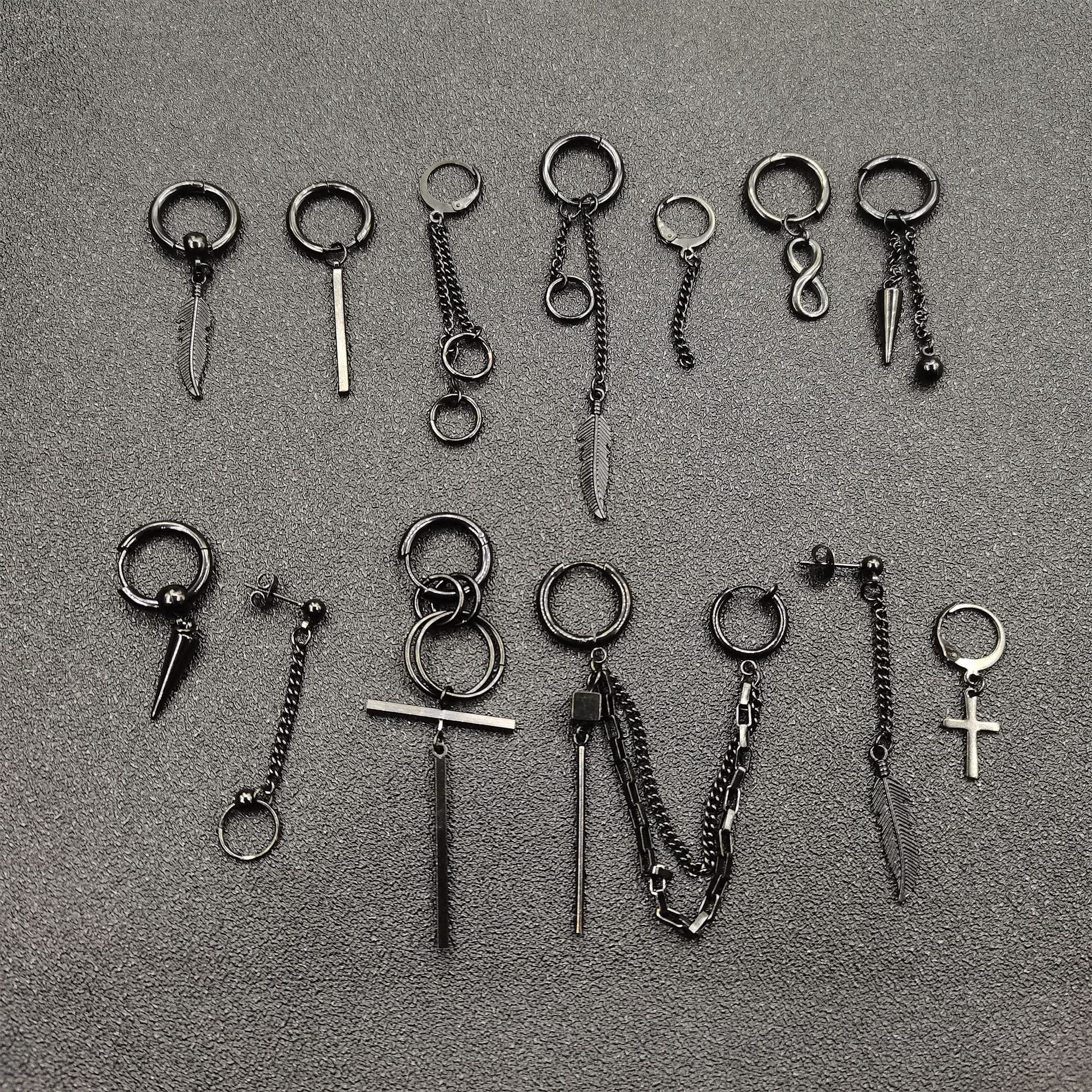 BVLAGIDA 21 PCS Stainless Steel Earrings Set for Men & Women - Studs, Huggie Hoops, Cross & Dangle Earrings - Punk Style Jewelry for Daily Wear, Parties & Gifts