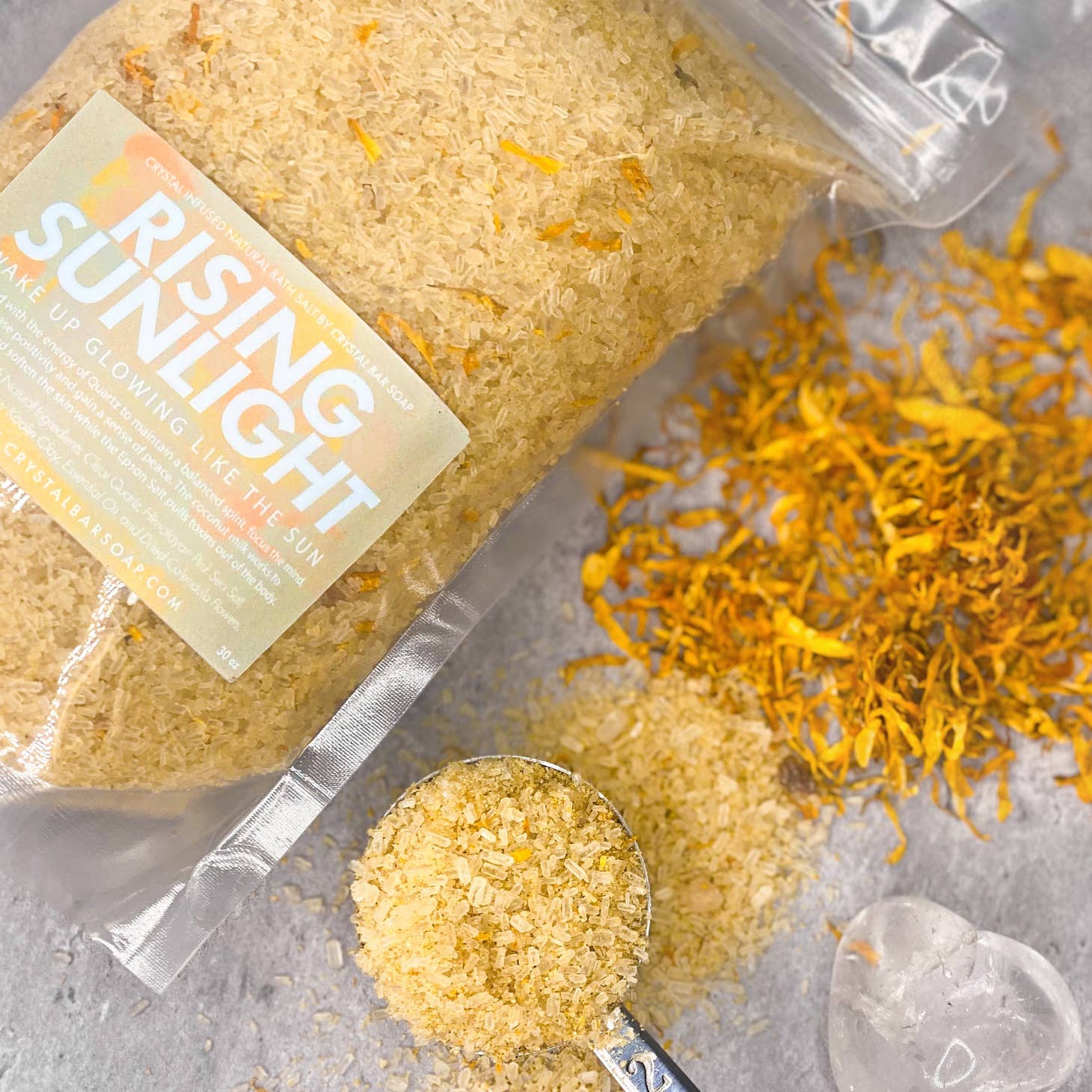 Natural Clear Quartz Crystal Infused Bath Salt for Relaxation & Energy - Rising Sunlight Aromatherapy for Spa, Meditation & Self-Care Rituals