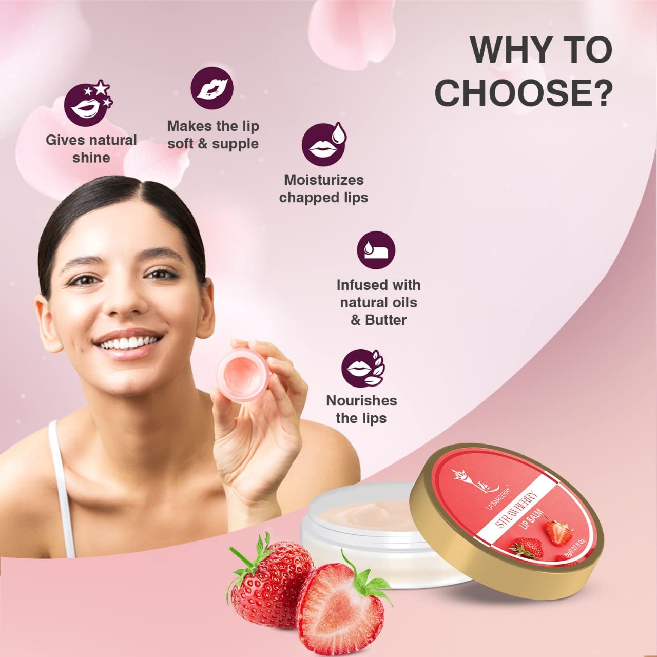 LA'BANGERRY 100% Natural Strawberry Lip Balm with Vitamin E - Super Soft & Nourishing for Dry Lips - Organic Ingredients for Men & Women (8g) - Perfect for Winter Care, Daily Hydration & On-the-Go Use