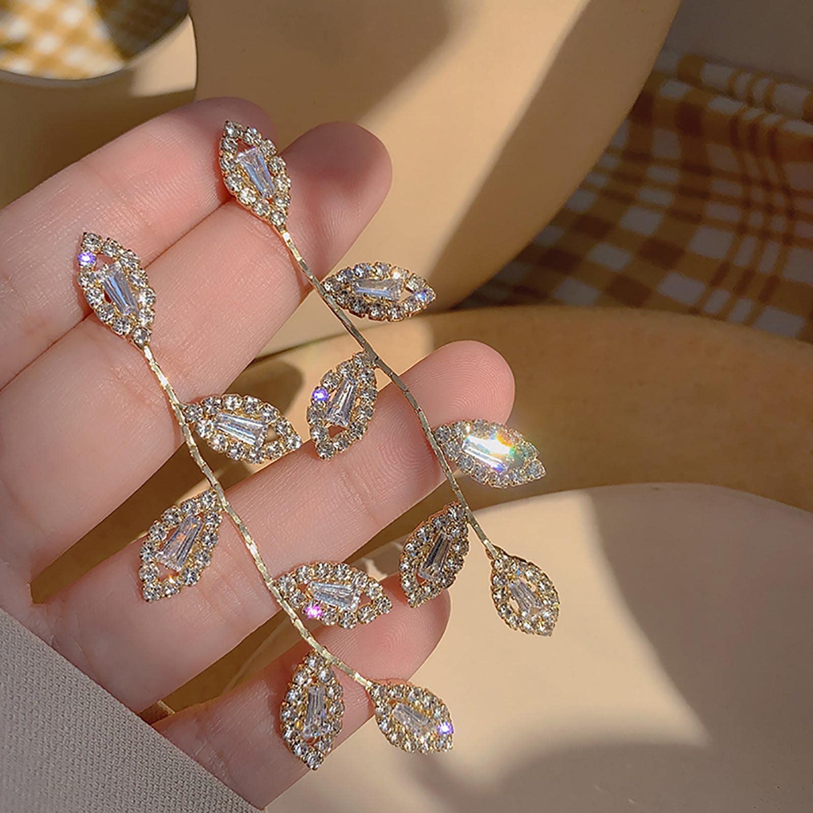 Elegant Silver Drop Dangling Earrings for Women - Rhinestone Leaf Design Bridal Wedding Prom Anniversary Jewelry - Perfect for Weddings, Parties & Special Occasions