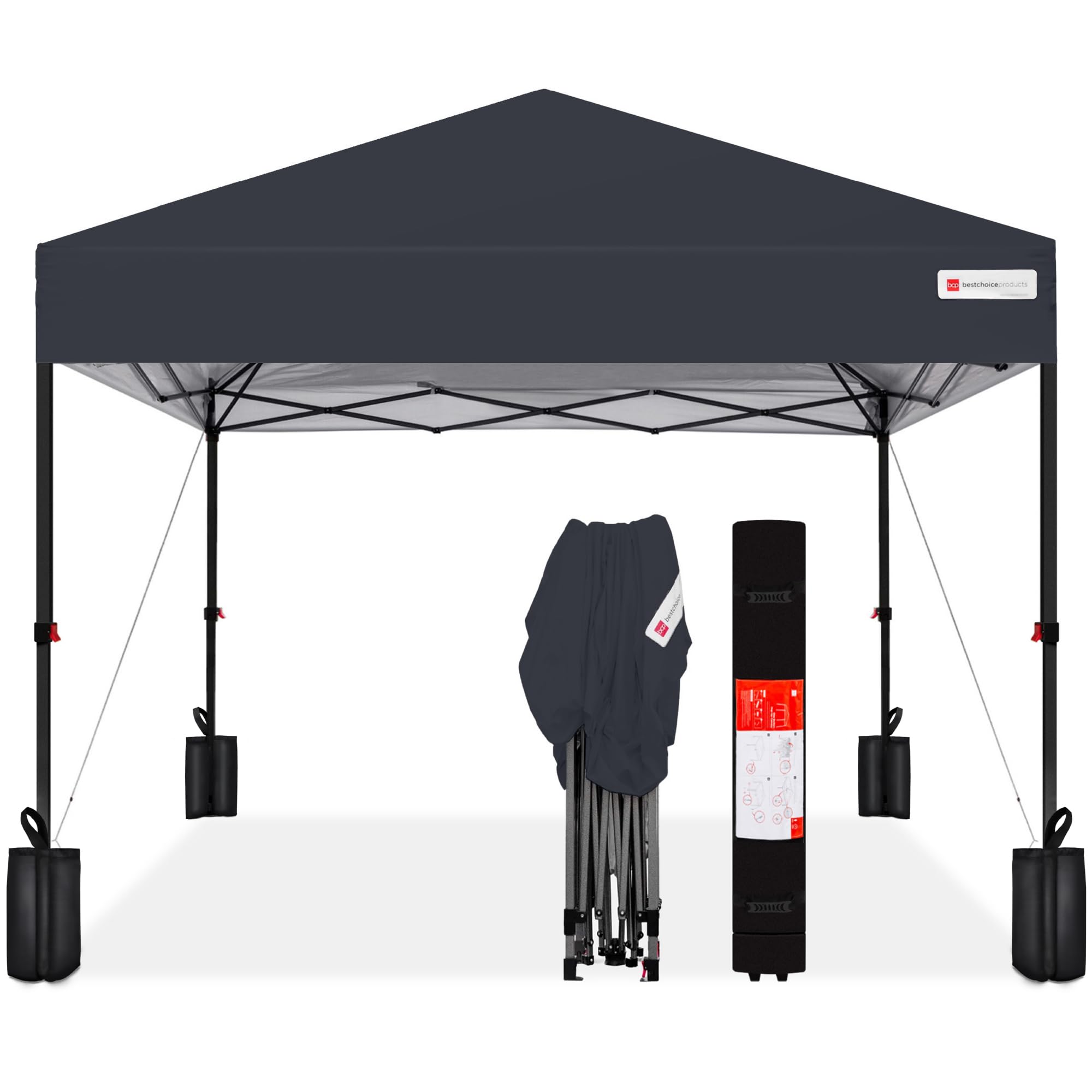 Best Choice Products 12x12ft Instant Pop Up Canopy Tent - Portable 1-Person Shelter with Push Button Setup, Carry Case & 4 Weight Bags (Gray) - Perfect for Camping, Beach, Picnics, and Outdoor Events