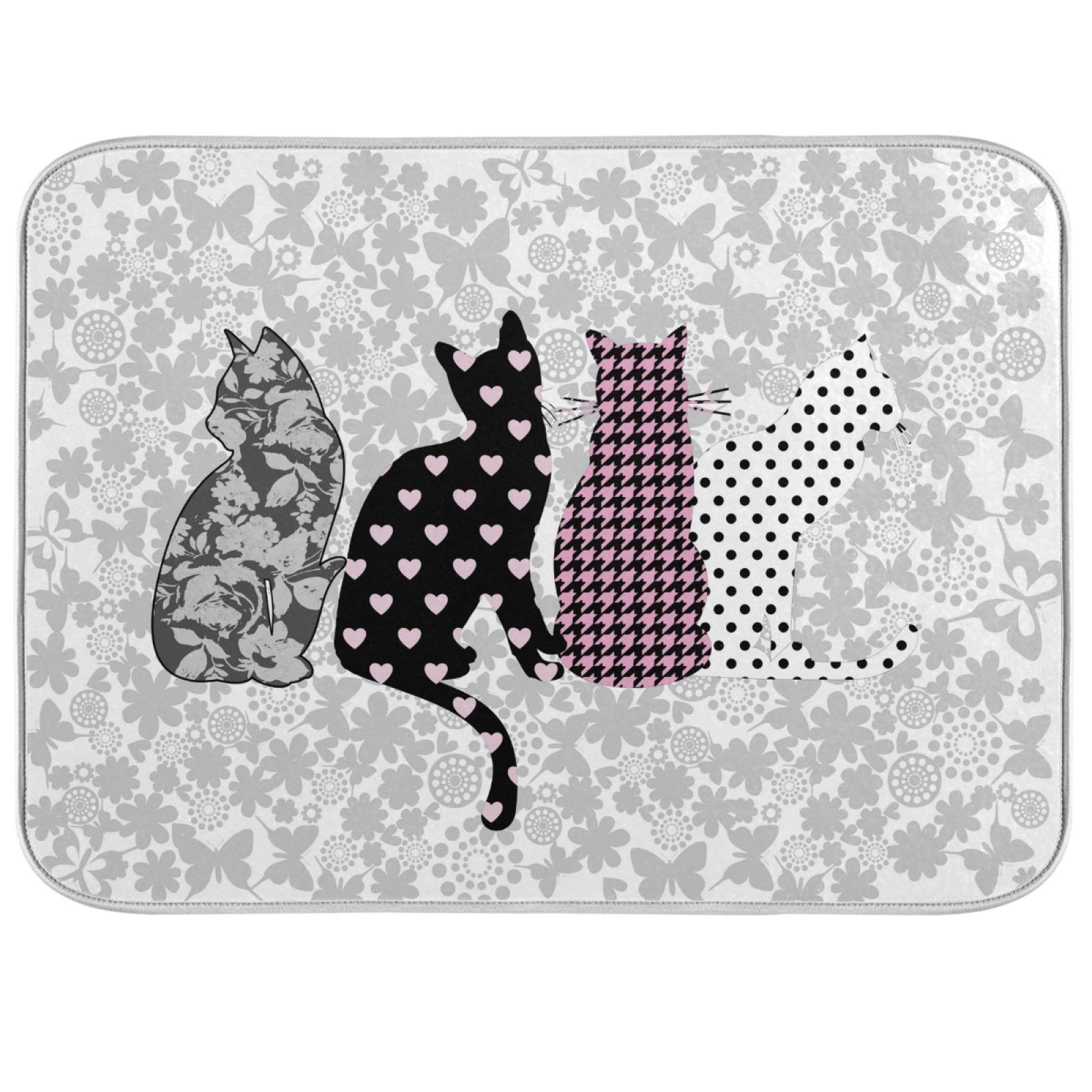 Butterfly Cat Dish Drying Mat for Kitchen Countertop - Absorbent Kitten-Themed Dish Dry Pad 18x24 Inches - Easy Clean Drainer Mat for Dishes, Cups & Utensils - Perfect Kitchen Gift for Cat Lovers & Spring Decor
