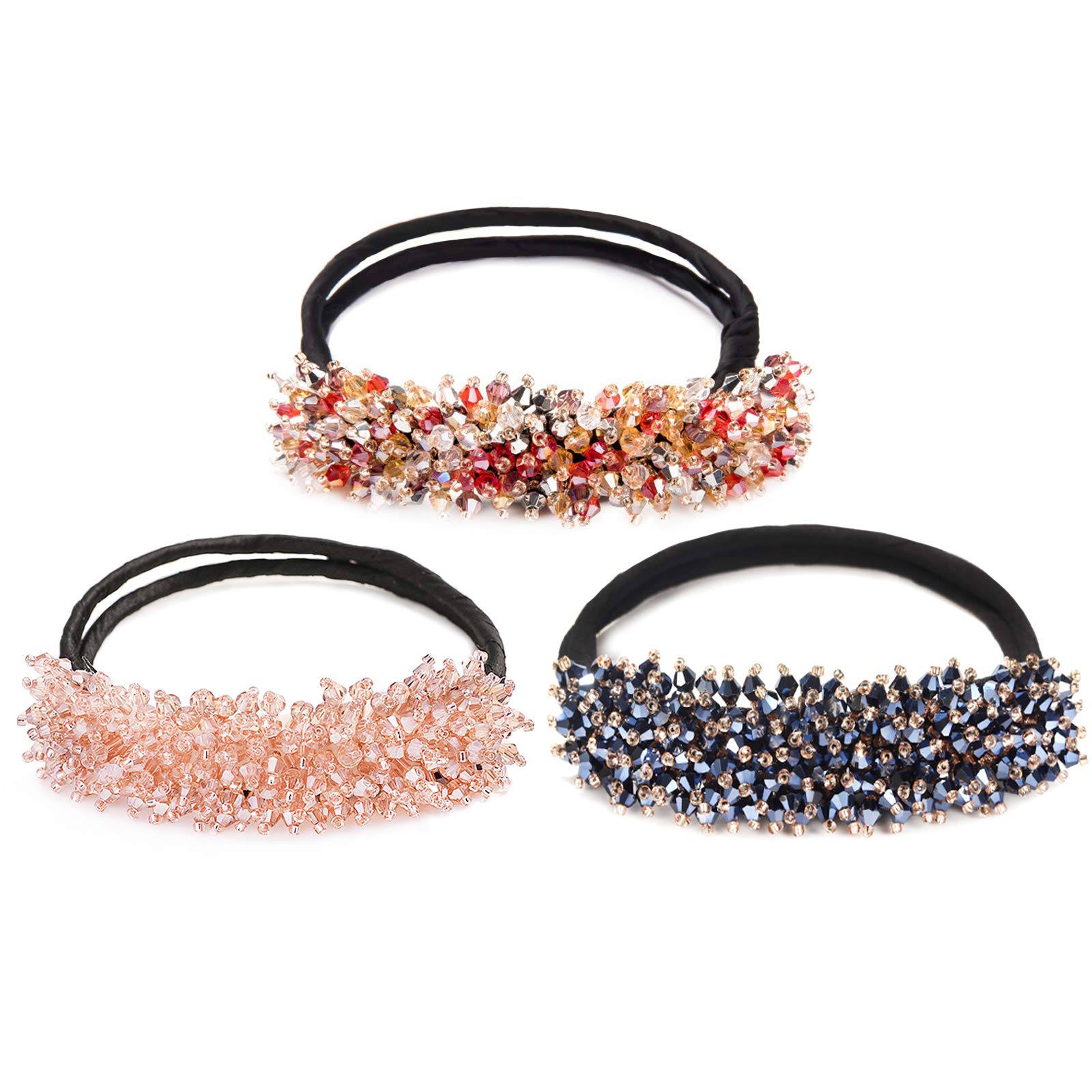 Sparkly Rhinestone Hair Donut Bun Maker for Women & Girls - 3 Colors | Easy Hair Styling Tool for Updos, Ponytails & Special Occasions