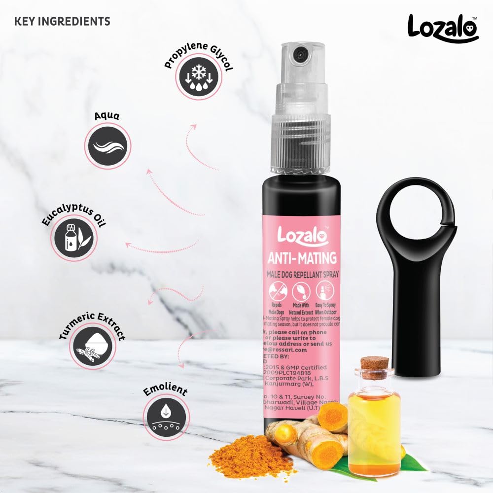 Lozalo Not Now Anti Mating Spray for Female Dogs - 44ml (2x22ml Combo Pack) | Natural Male Dog Repellent with Turmeric & Eucalyptus Oil | Safe for All Dog Breeds | Perfect for Heat Cycles, Training & Outdoor Protection