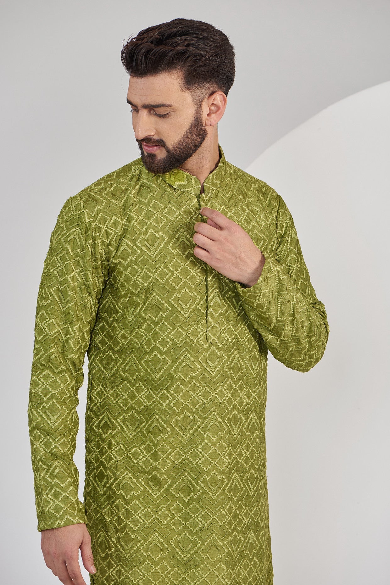 Stylish Parrot Green Geometric Embroidered Chikankari Kurta for Women | Traditional Indian Handcrafted Tunic | Perfect for Festivals, Weddings & Casual Wear