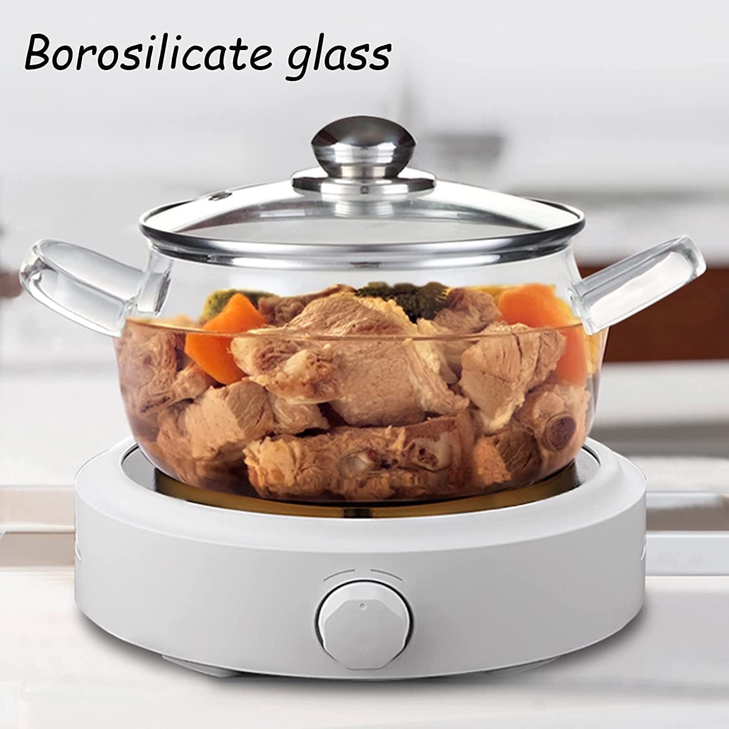 Premium Borosilicate Glass Saucepan with Lid & Handle - 1.5L Heat-Resistant Nonstick Cooking Pot for Kitchen & Restaurant Use - Transparent Glass Cookware (Clear) - Perfect for Simmering, Boiling & Serving Soups, Sauces & Stews