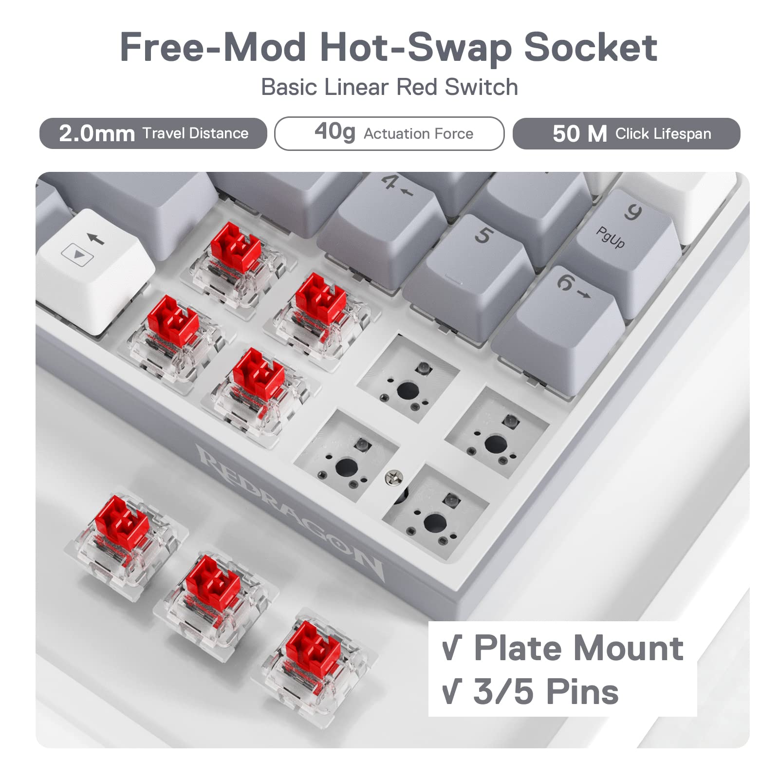 Redragon K628 Pollux 75% Wired RGB Gaming Keyboard - 78 Key Compact Mechanical Keyboard with Hot-Swap Sockets, Free-Mod PCB & Dedicated Arrow Keys | Quiet Red Switches for PC Gaming, Typing & Office Work