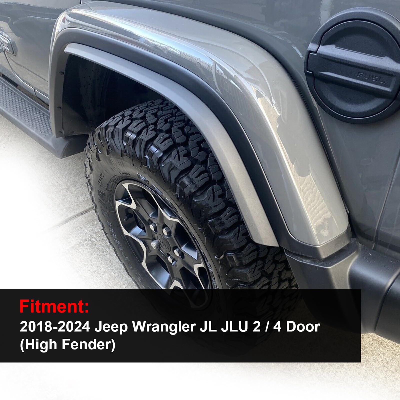 2018-2024 Jeep Wrangler JL JLU Unlimited Rubicon Front & Rear Fender Flares Extensions Set - High Clearance Wheel Fender Liner for 2/4 Doors | Off-Road Protection & Enhanced Style
