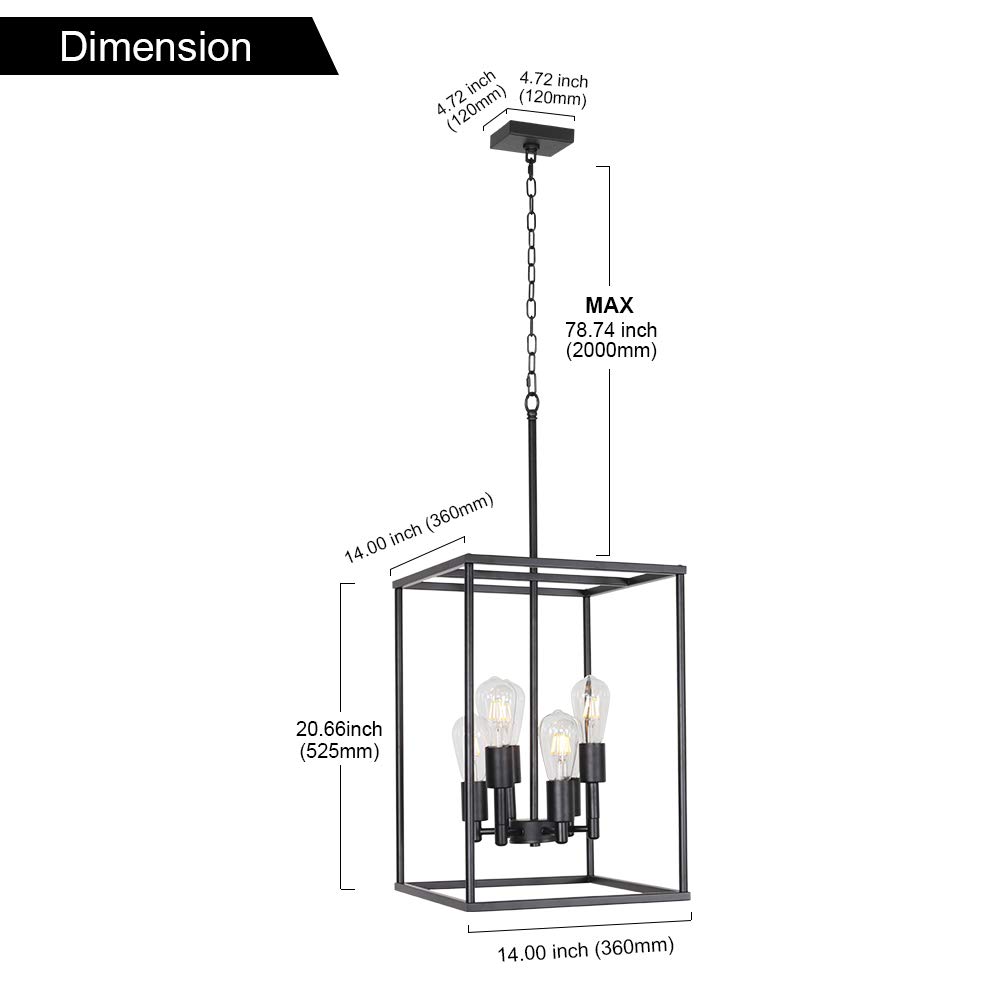 VINLUZ 6-Light Black Farmhouse Chandelier with Square Cage Shades - Classic Foyer Pendant Lighting for Kitchen, Dining Room, Entryway | Rustic Home Decor, Perfect for Farmhouse & Industrial Style Interiors