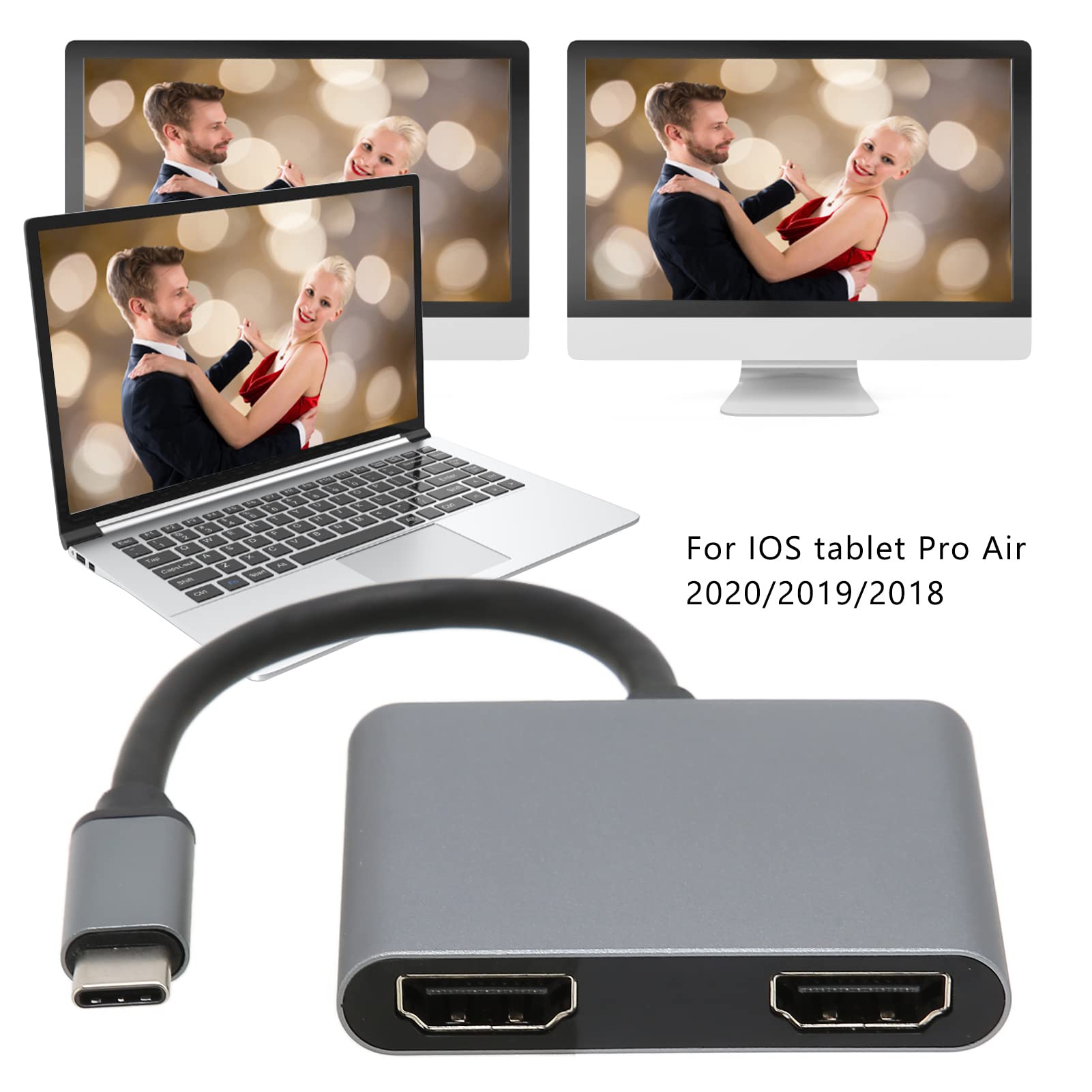 Ciciglow USB C to Dual HDMI Adapter - 4K Aluminum Alloy Converter for MacBook Pro/Air, iPad Pro, Windows Laptops & More - Extend Screen for Work, Gaming & Presentations