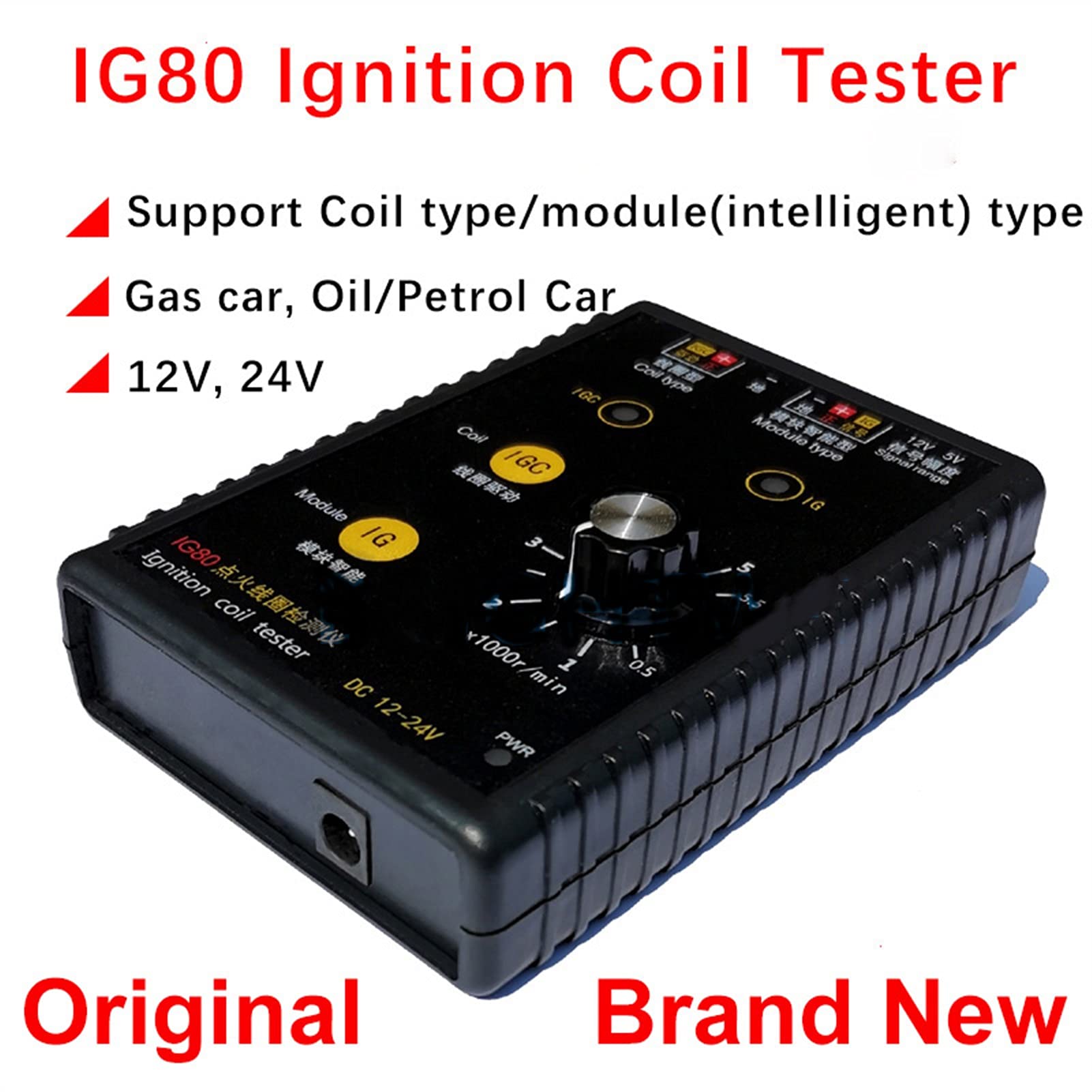 IG80 Ignition Coil Tester for Cars - 12V & 24V Gasoline, Diesel & Natural Gas Vehicles - Automotive Diagnostic Tool for Engine Performance Testing (Perfect for Mechanics & DIY Car Repairs)